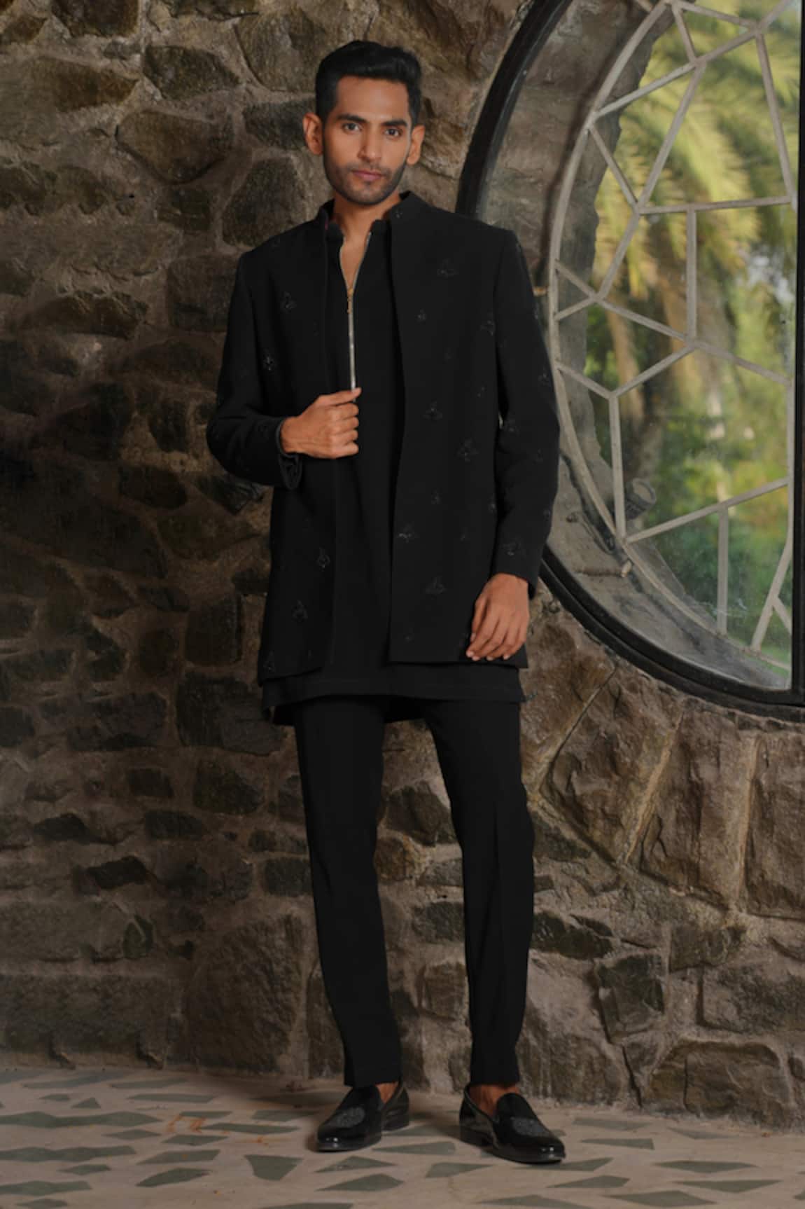 Hilo Design Designer Black Bandhgala & Pant Set 