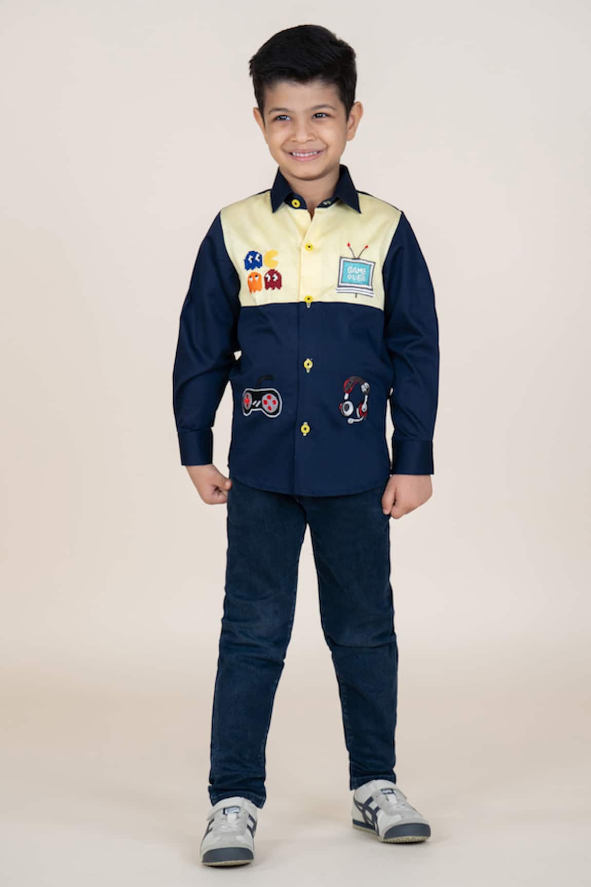Little Boys Closet Blue & Yellow Designer Shirt 