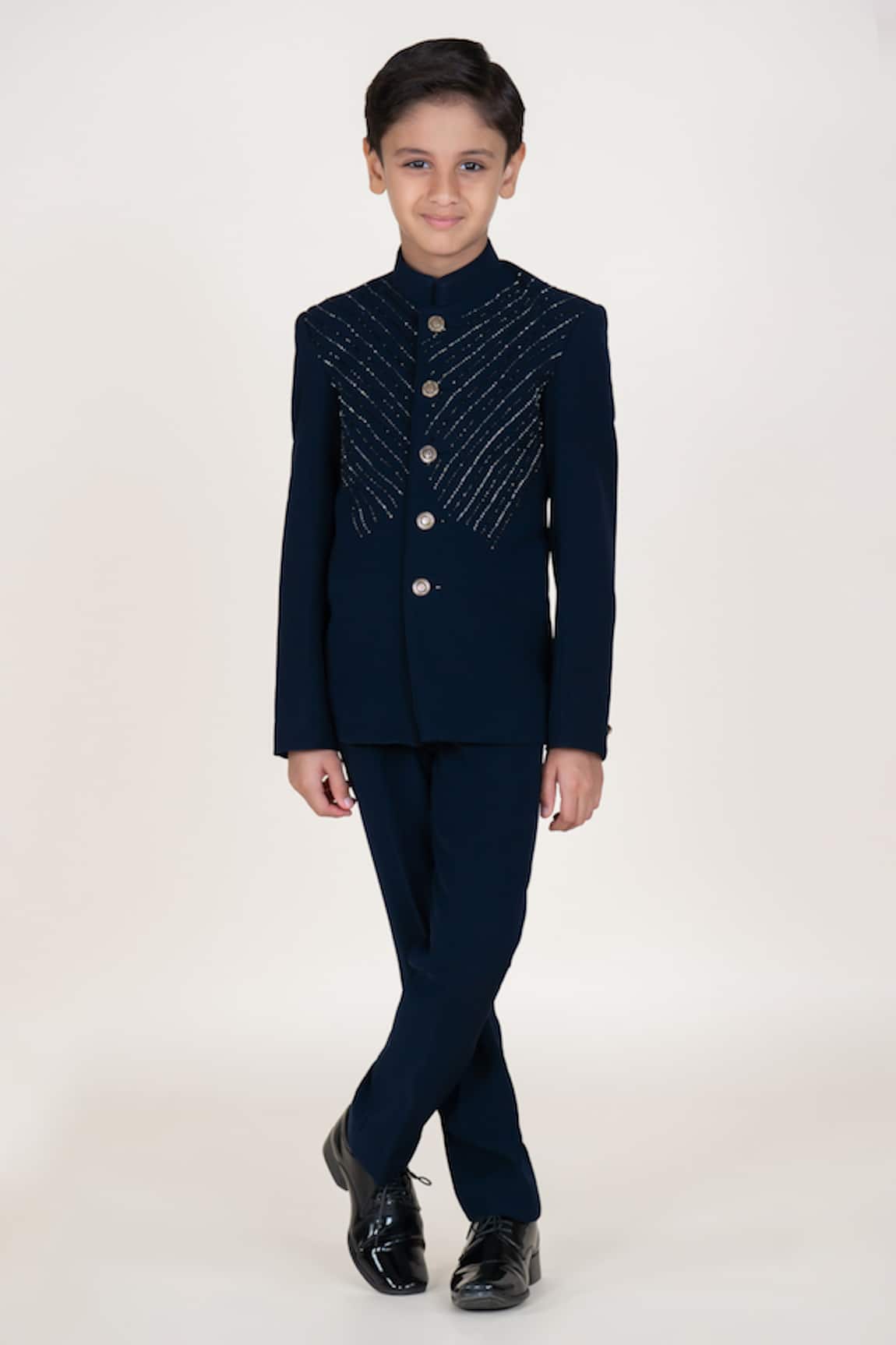 Little Boys Closet Designer Blue Bandhgala & Pant Set 