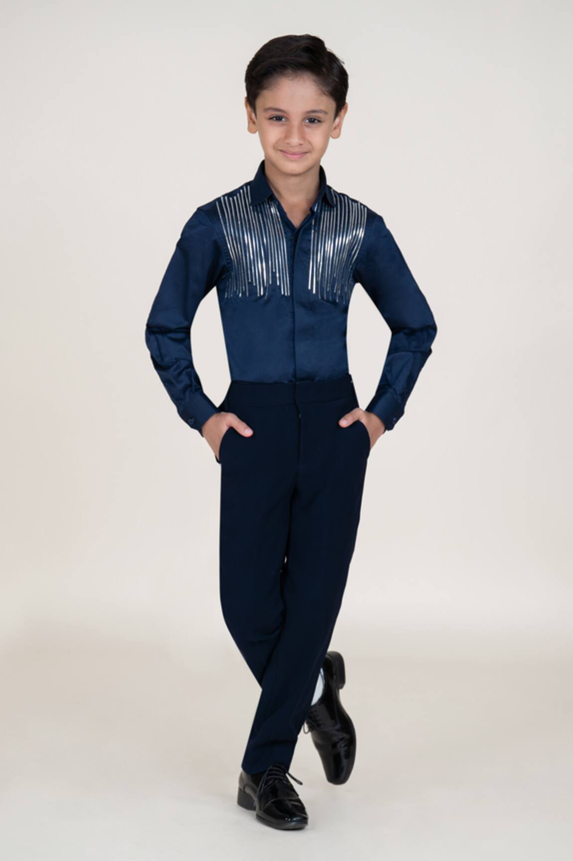 Little Boys Closet Designer Blue Cotton Satin Shirt 