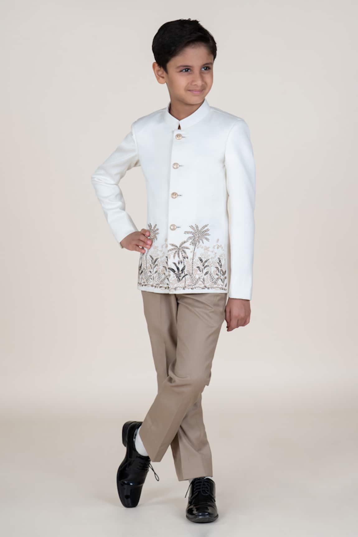 Little Boys Closet White Embroidered Bandhgala & Pant Set 