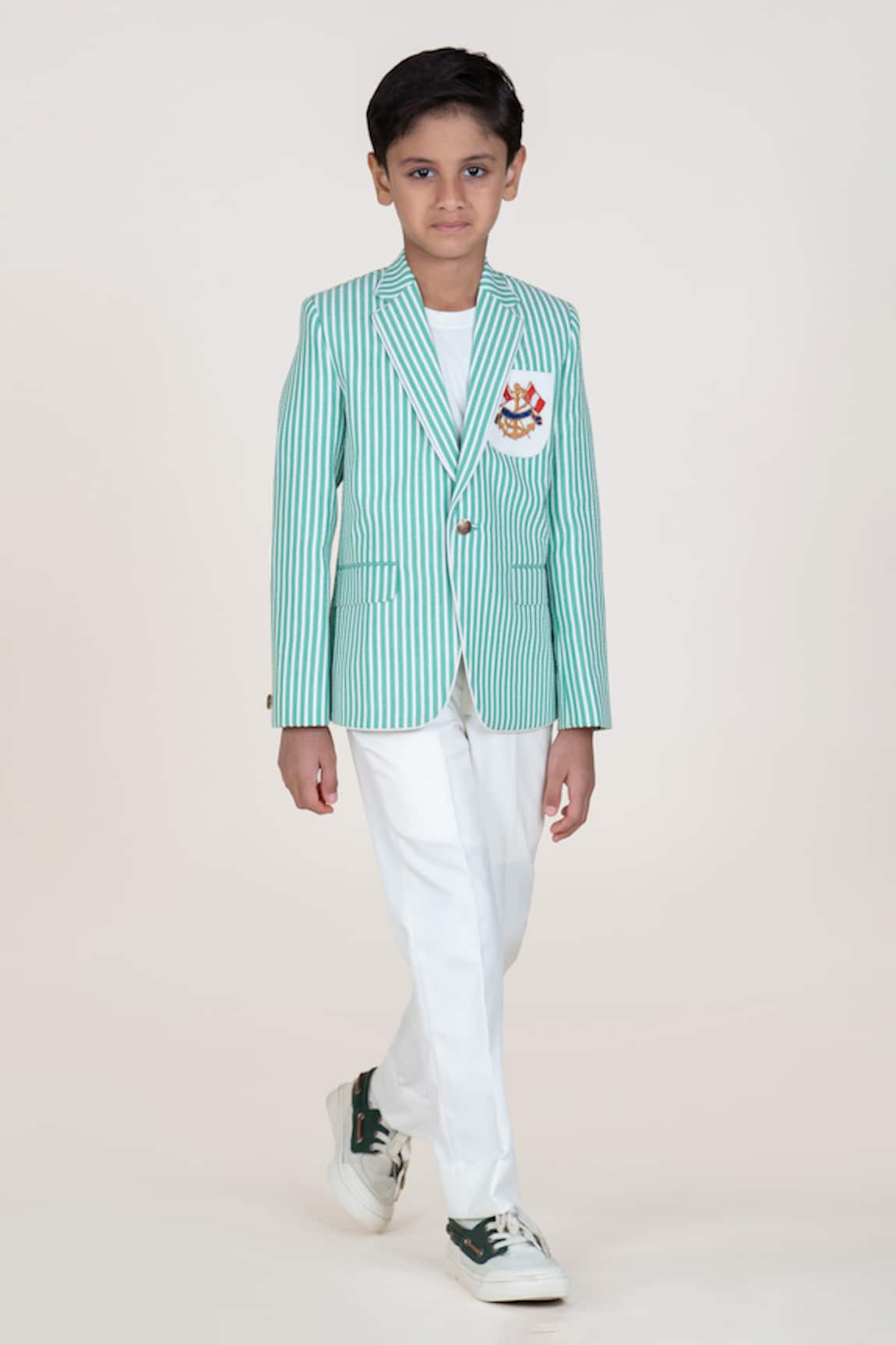 Little Boys Closet Green Striped Boys Blazer & Pant Set 