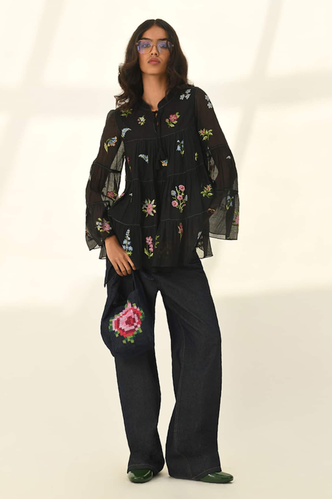 Payal Pratap Baccara Tiered Embroidery Top 