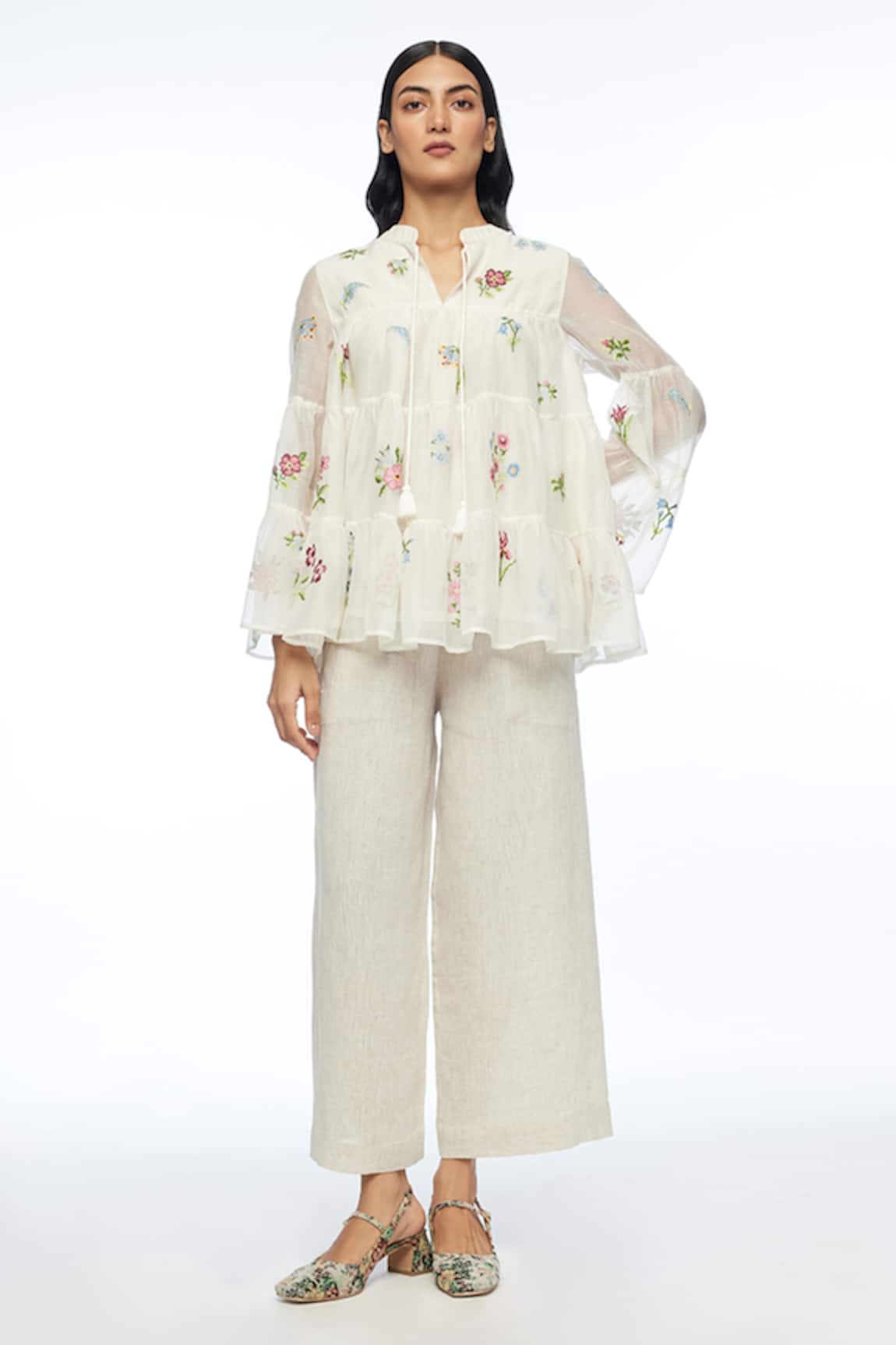Payal Pratap Baccara Tiered Embroidery Top 