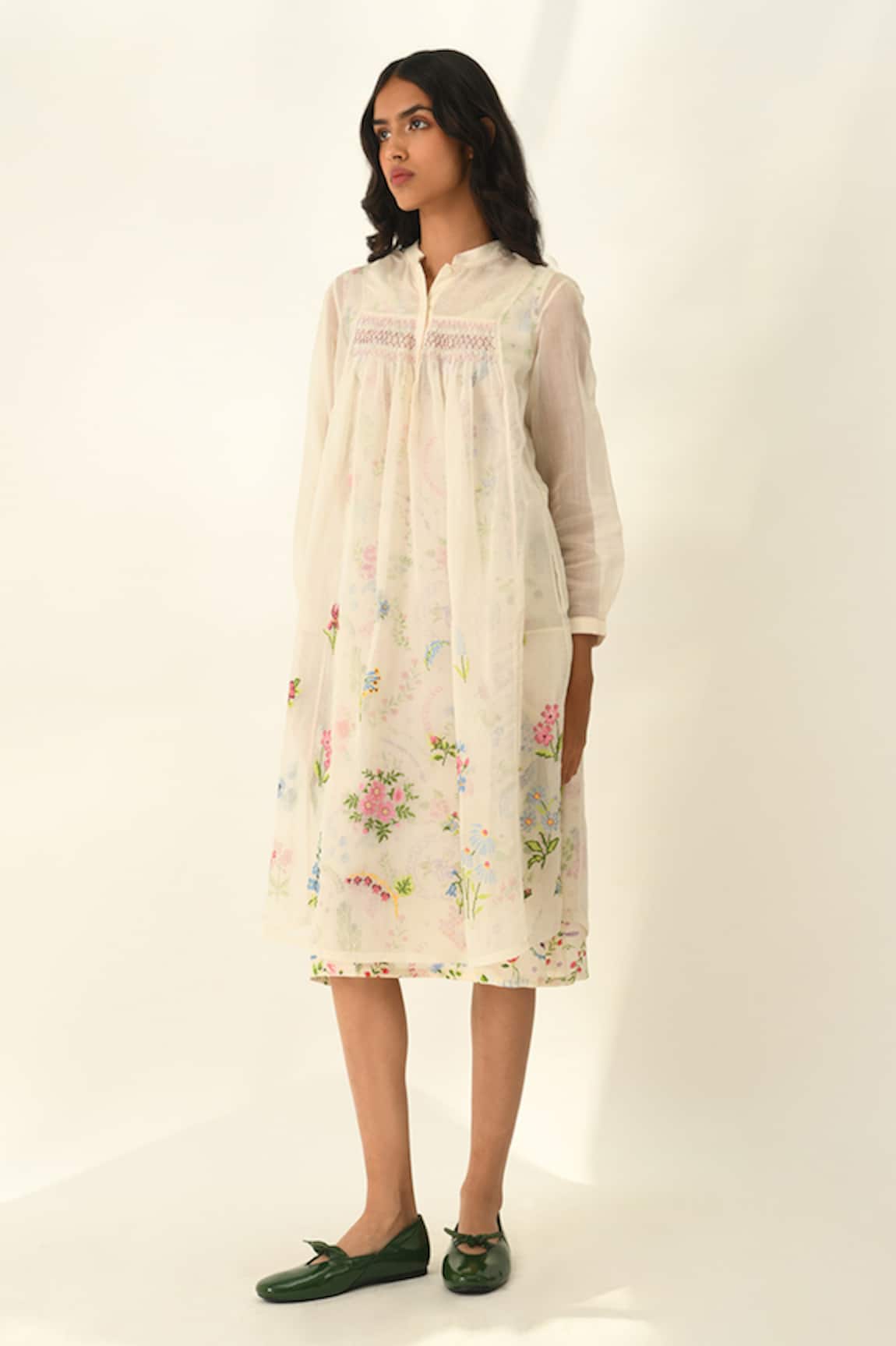 Payal Pratap Ivory Cotton Silk Embroidered Tunic Dress 