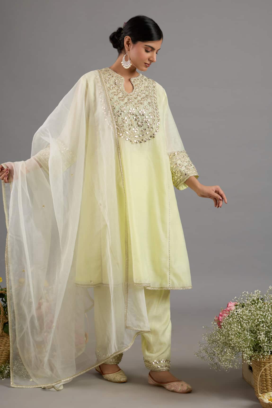 Saina Kapoor Yellow Chanderi Embroidered Kurta Set 