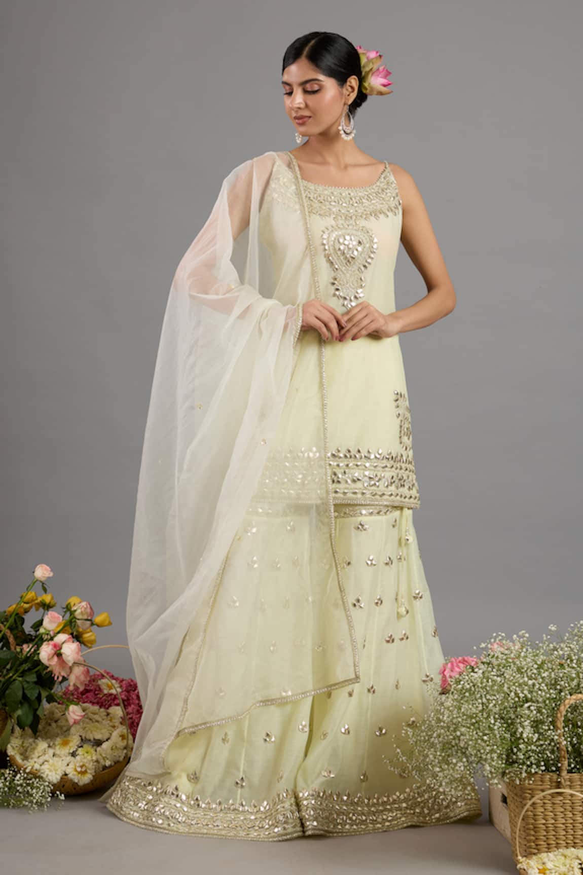 Saina Kapoor Beige Chanderi Gharara Set With Dupatta 