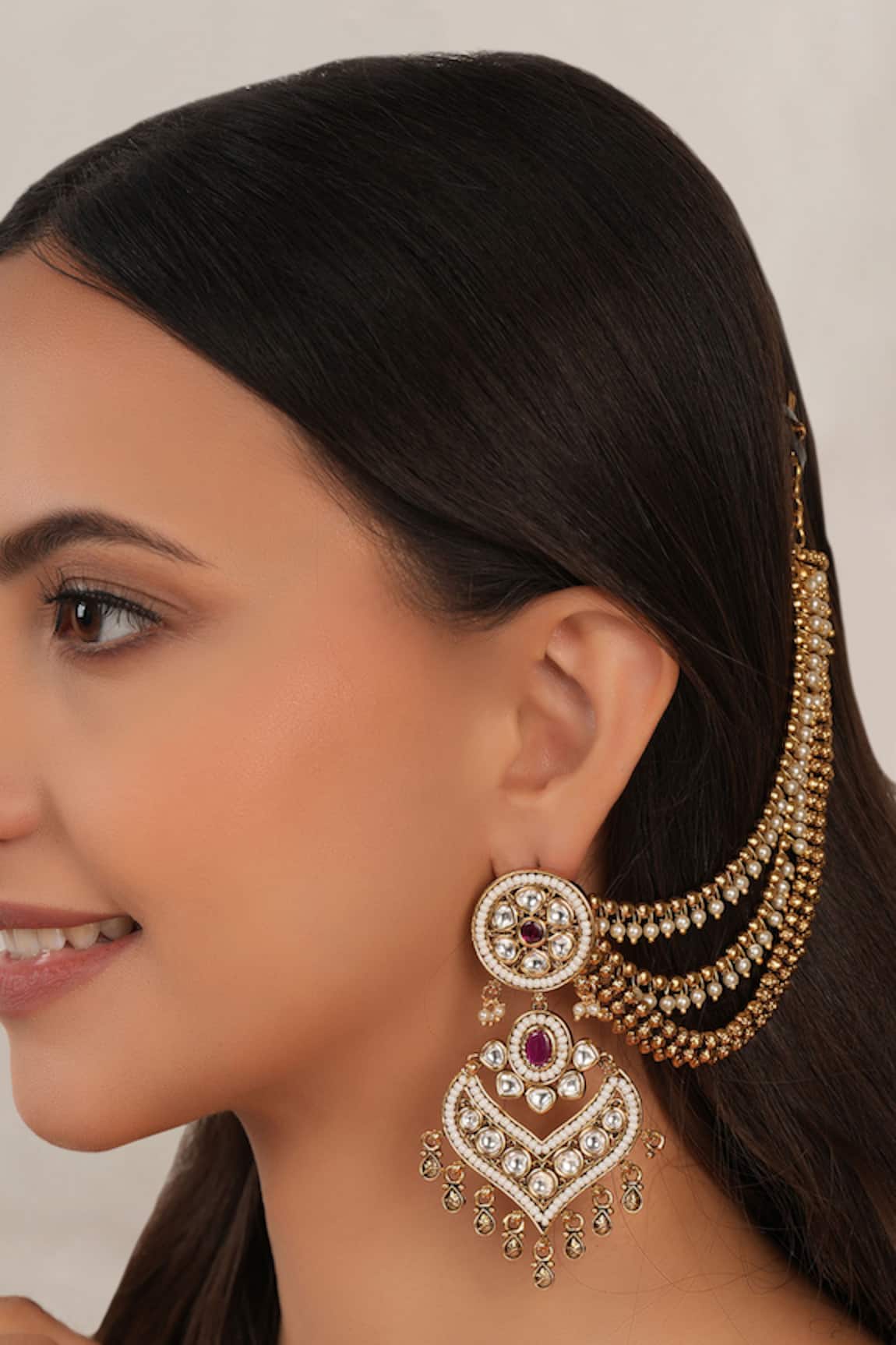 Smars Jewelry Gold Pearl Work Designer Earrings 