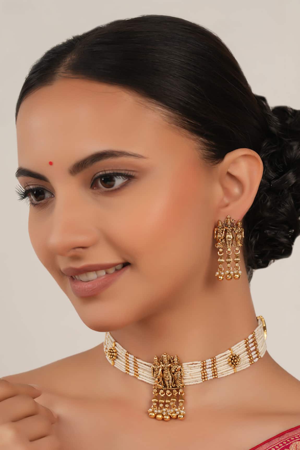 Smars Jewelry Gold Pearl Work Necklace & Earring Set 