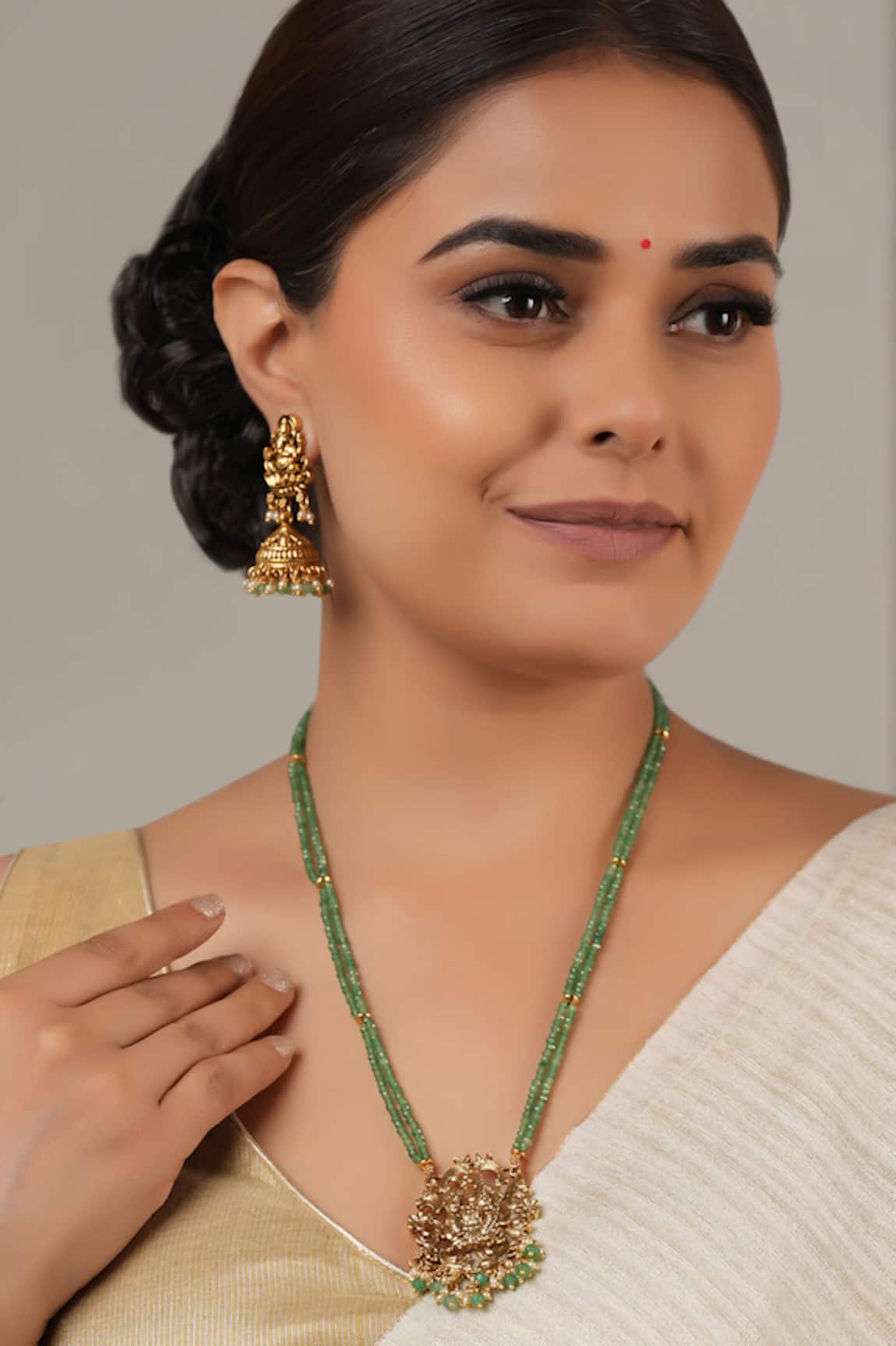 Smars Jewelry Gold Pearl Work Necklace & Earring Set 