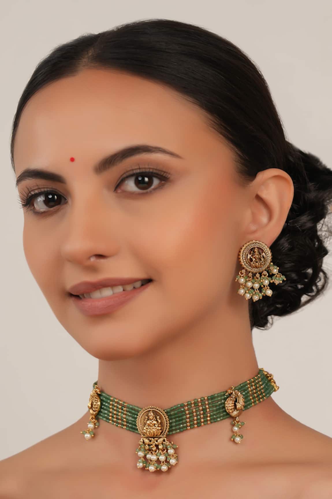 Smars Jewelry Gold Pearl & Stone Choker Necklace Set 