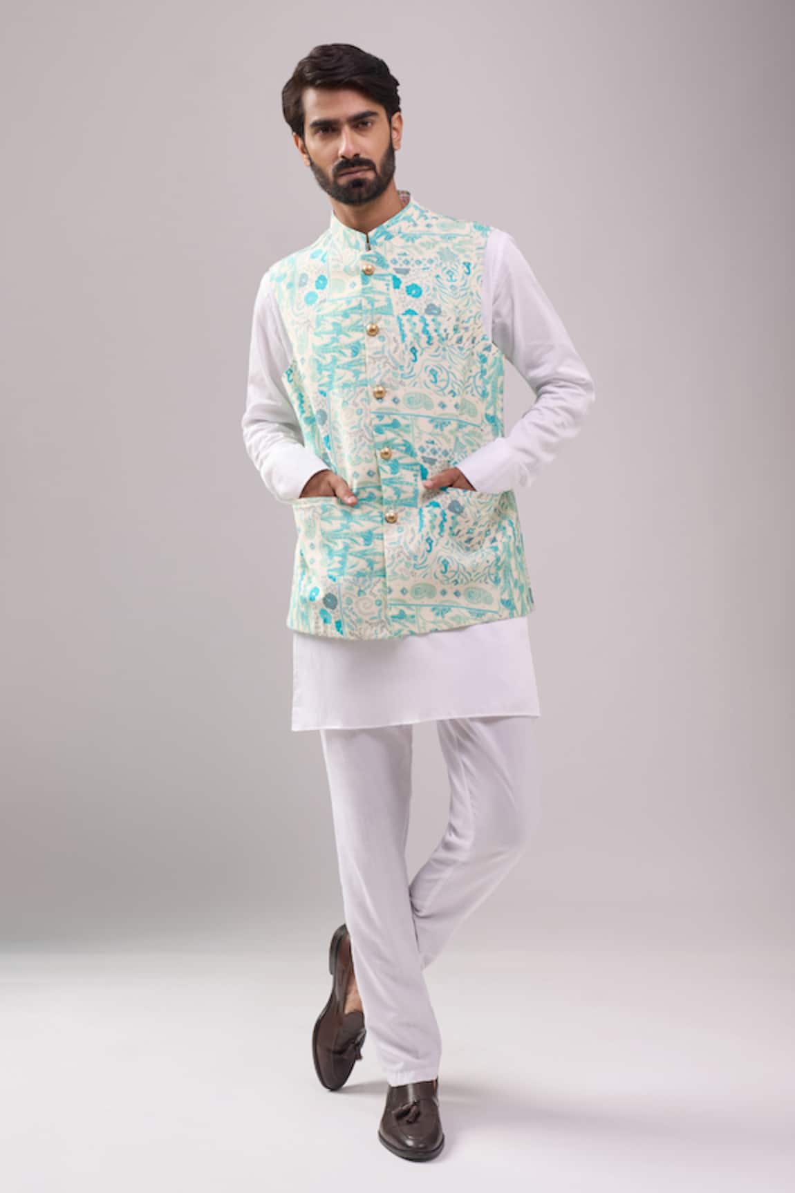 Spring Break Blue Botanical Print Jacket Kurta Set 