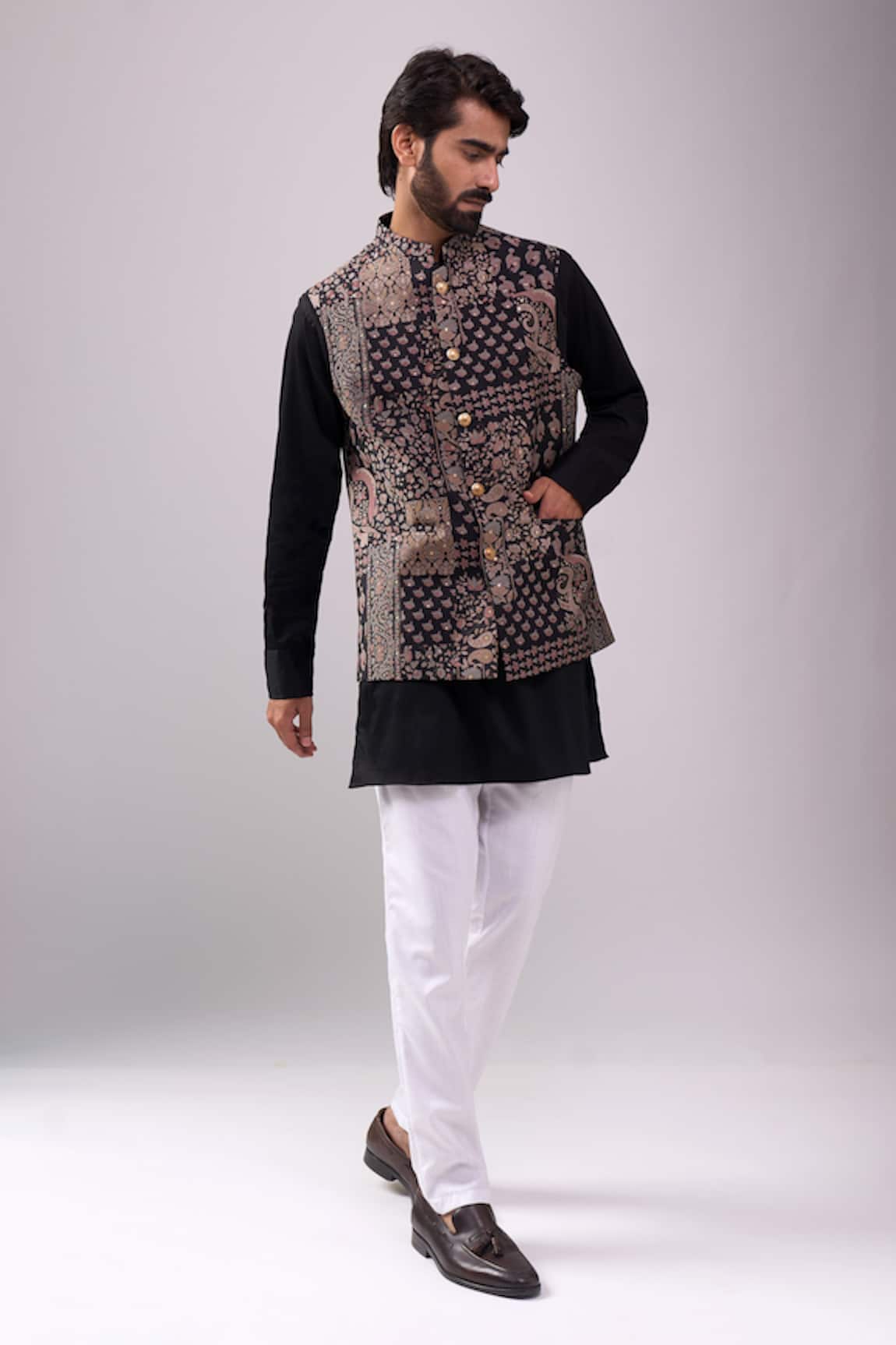 Spring Break Black & Gold Paisley Print Jacket Set 