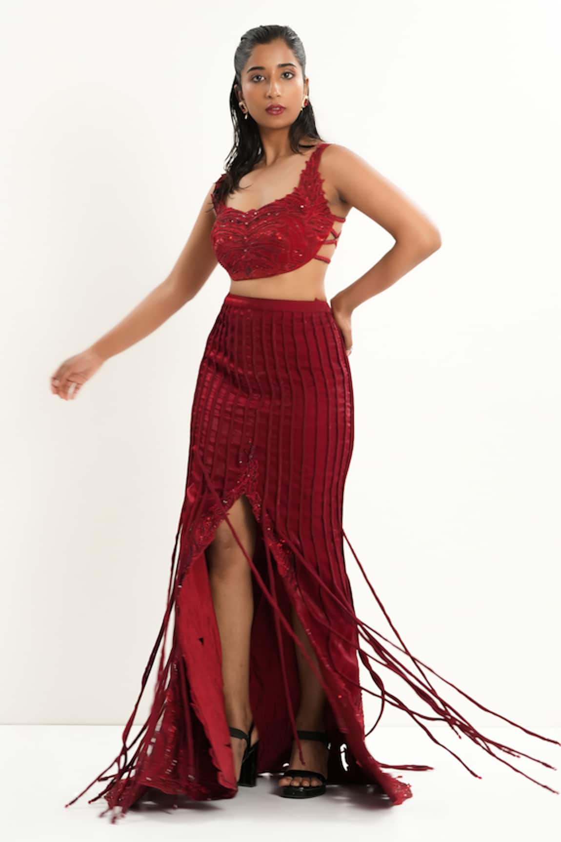 Aurouss Red Embroidered Lehenga Set 