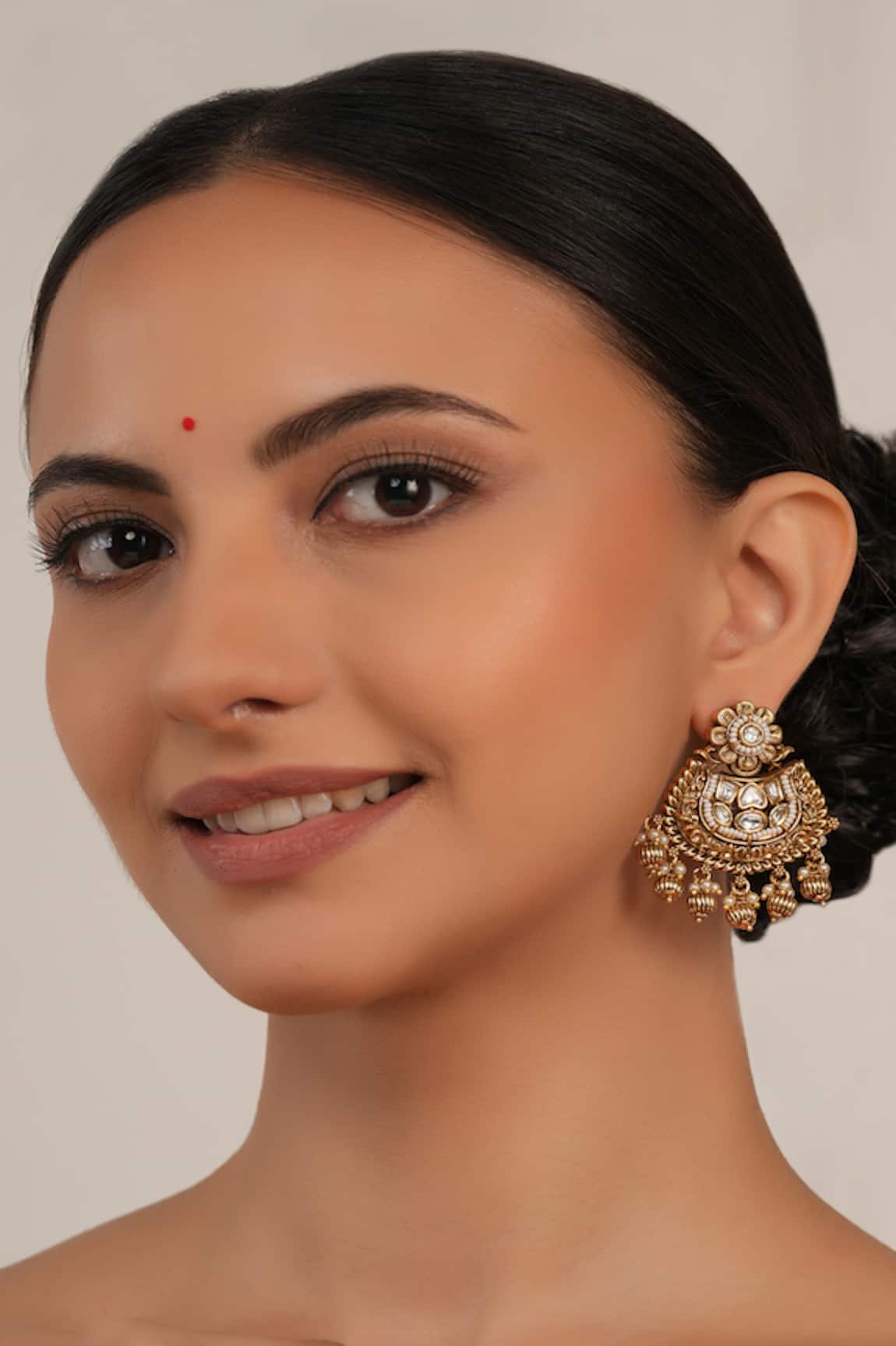 Smars Jewelry Kundan Pearl Gold Designer Earrings 