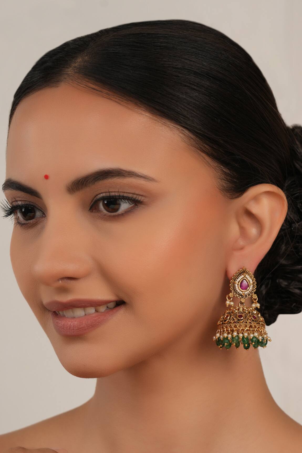 Smars Jewelry Gold Pearl & Synthetic Stone Earrings 