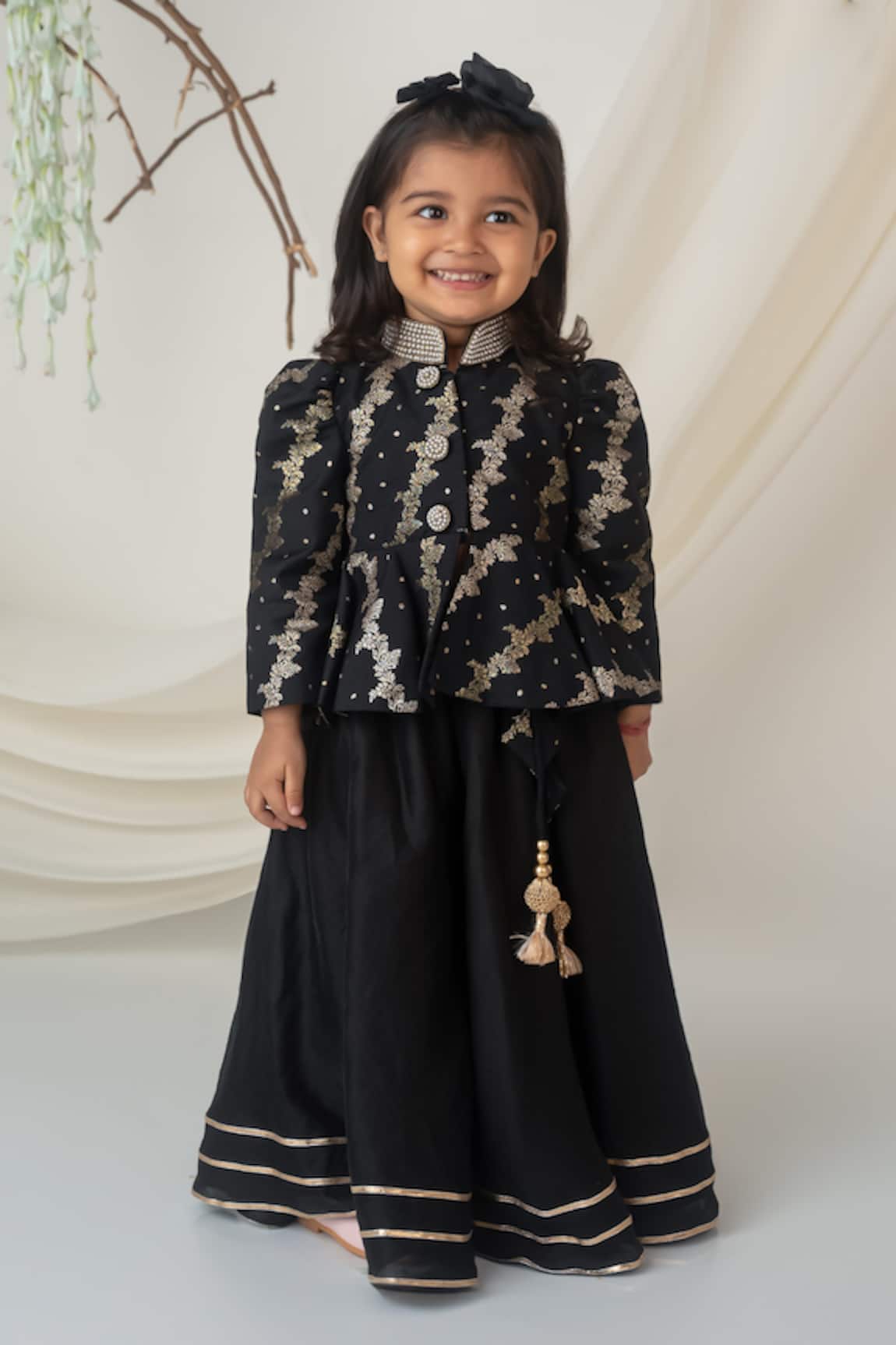 Label Neeti Floral Stripe Woven Peplum Blouse With Lehenga