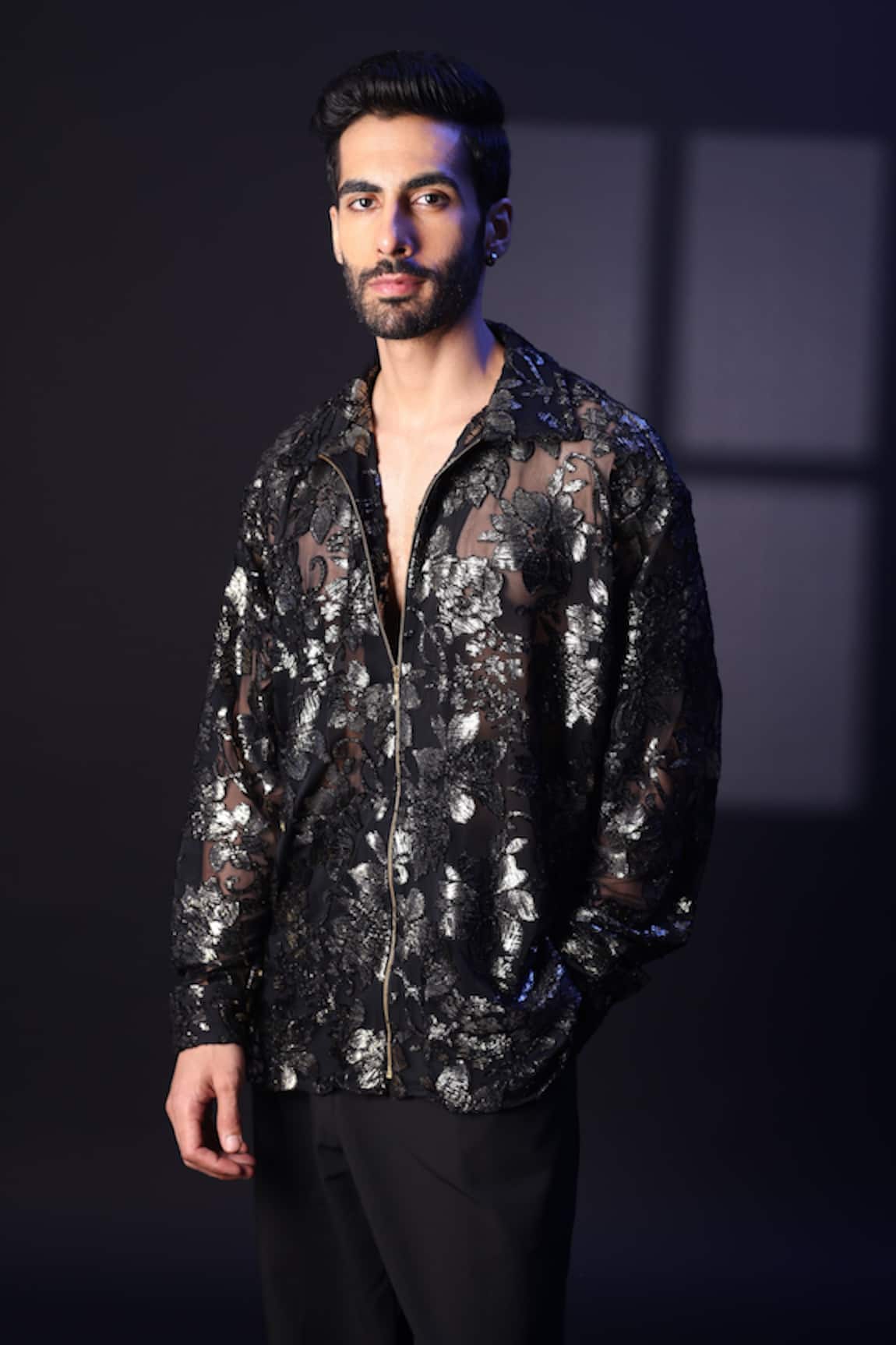 Label Muslin Designer Velvet Black Shirt 