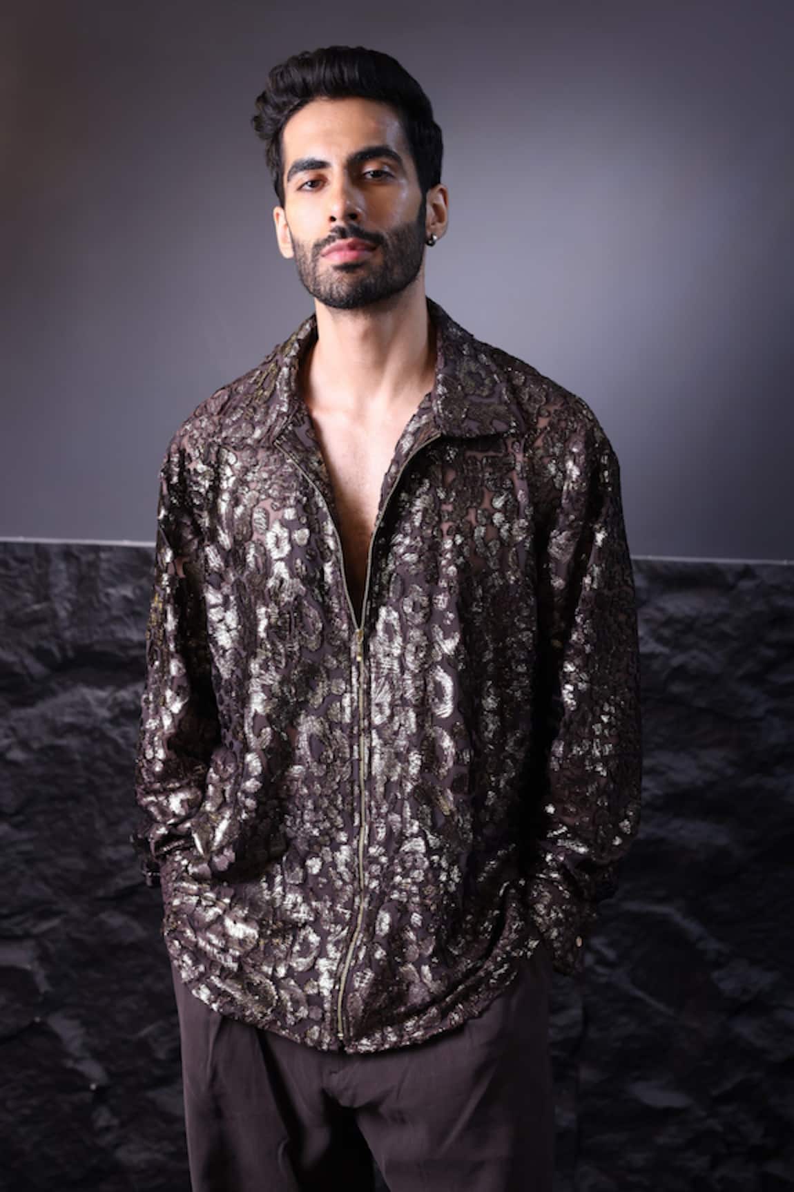 Label Muslin Brown Velvet Designer Shirt 