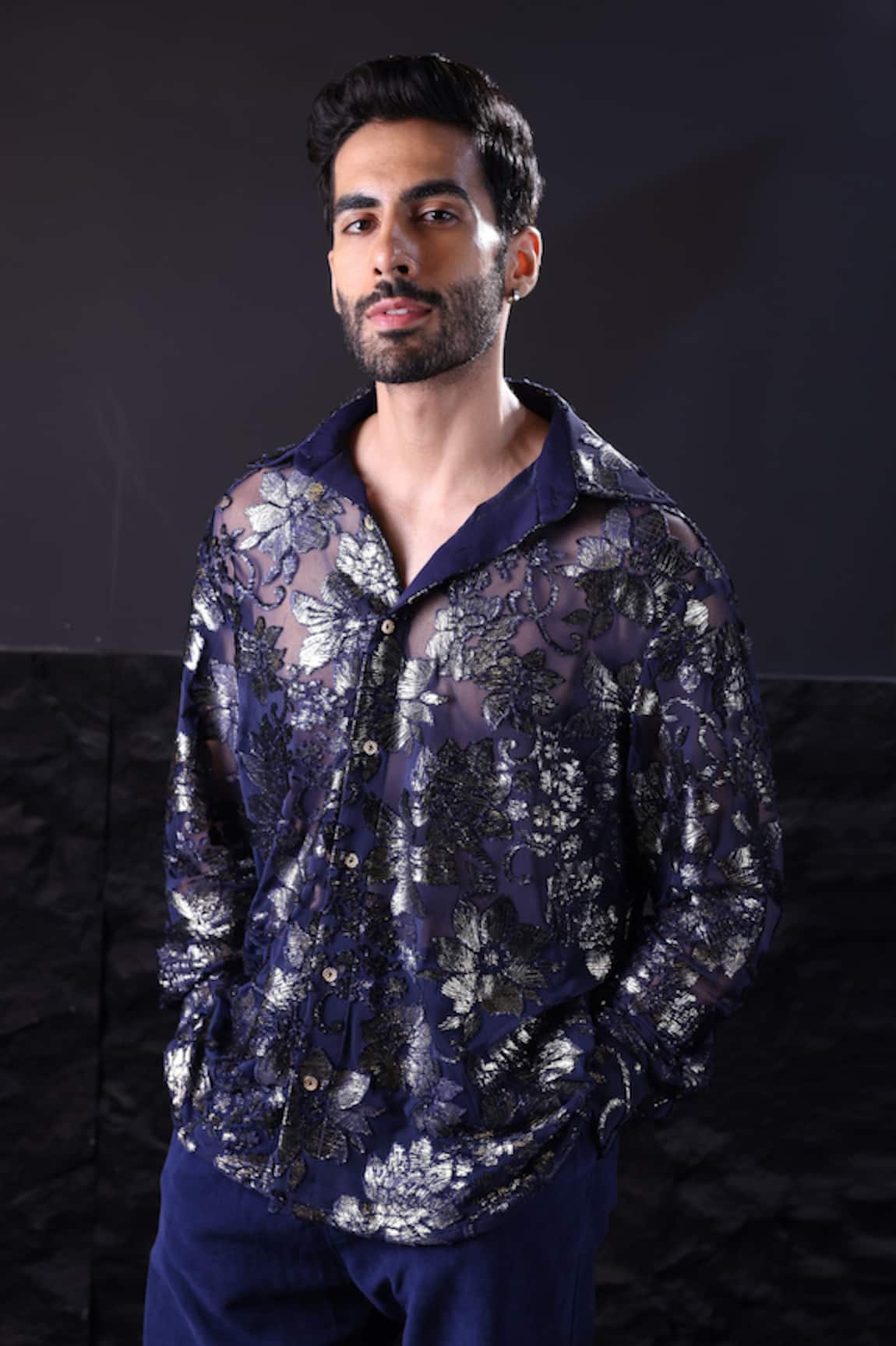Label Muslin Designer Velvet Floral Shirt 