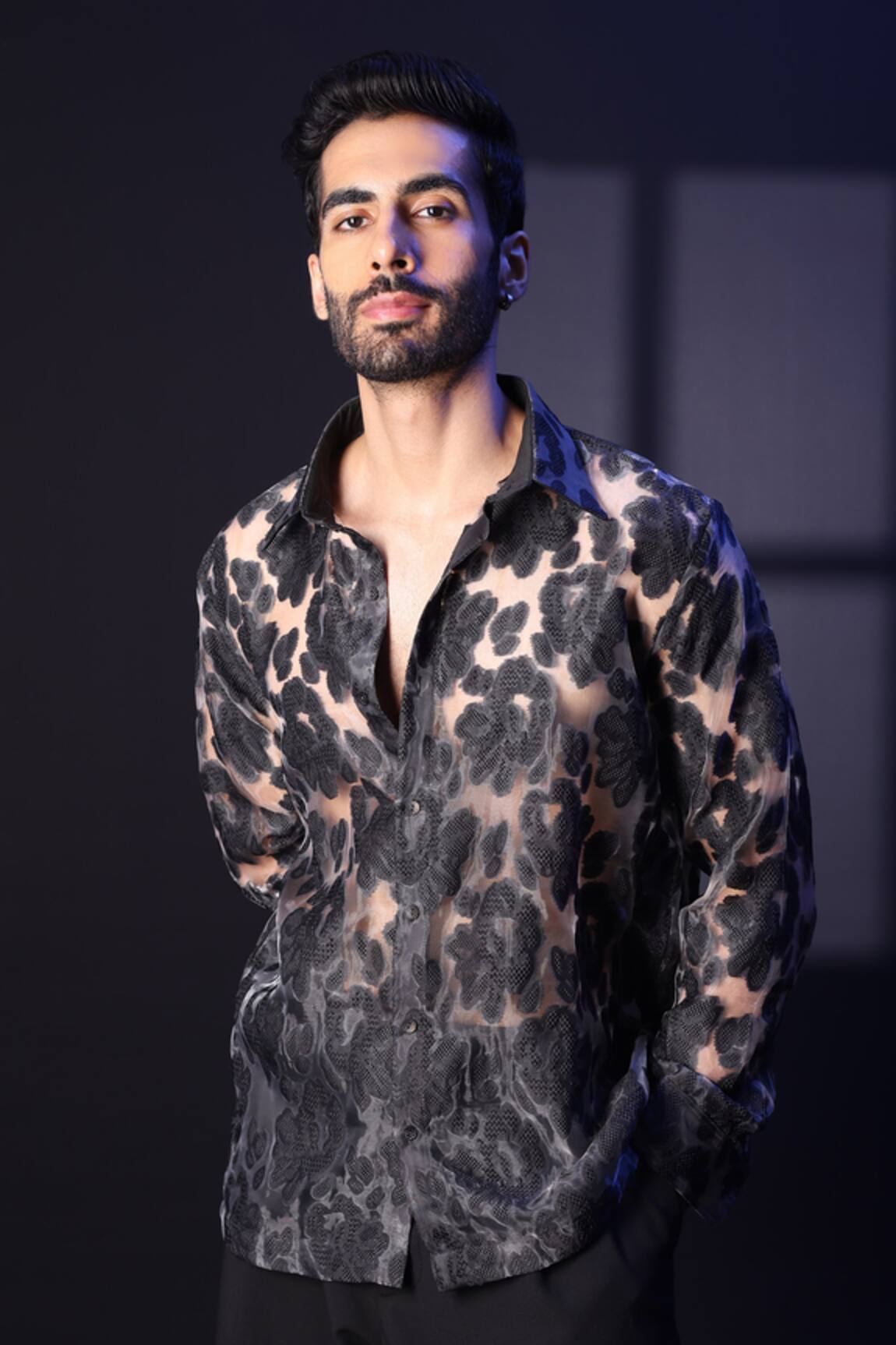 Label Muslin Designer Black Floral Tissue Shirt 