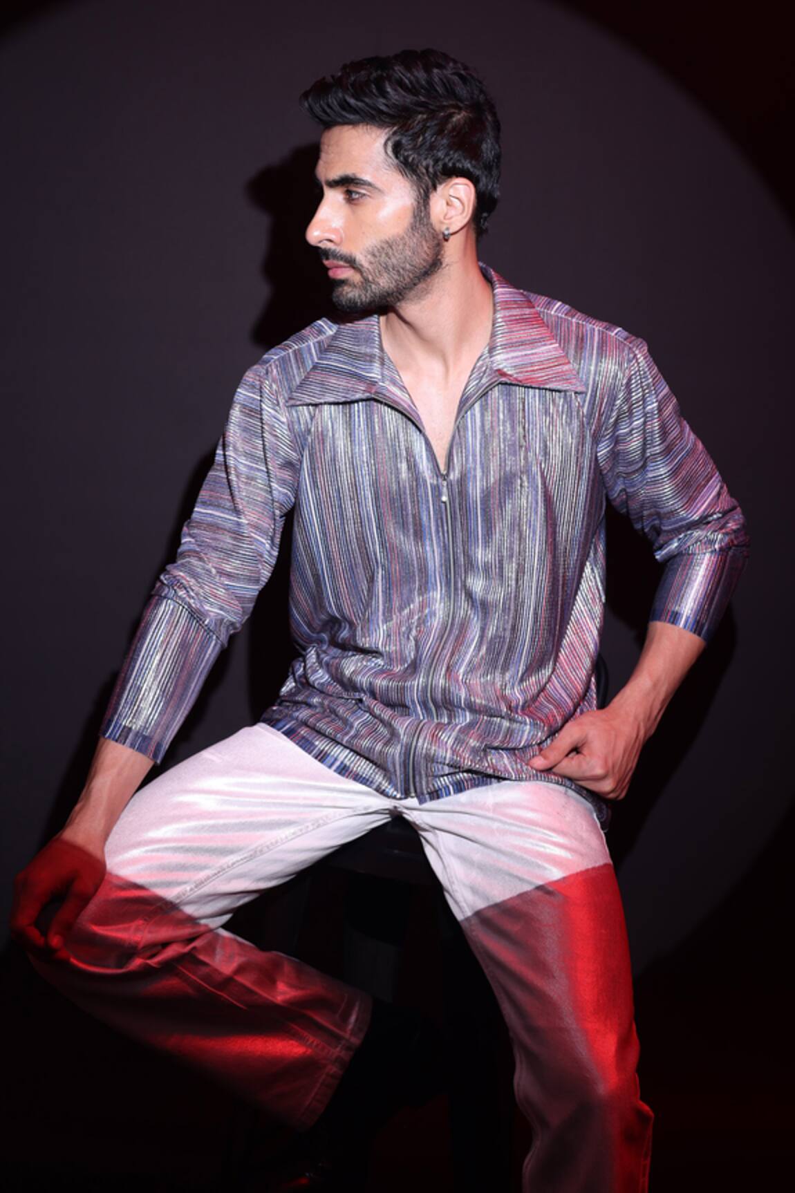 Label Muslin Designer Striped Satin T-Shirt 