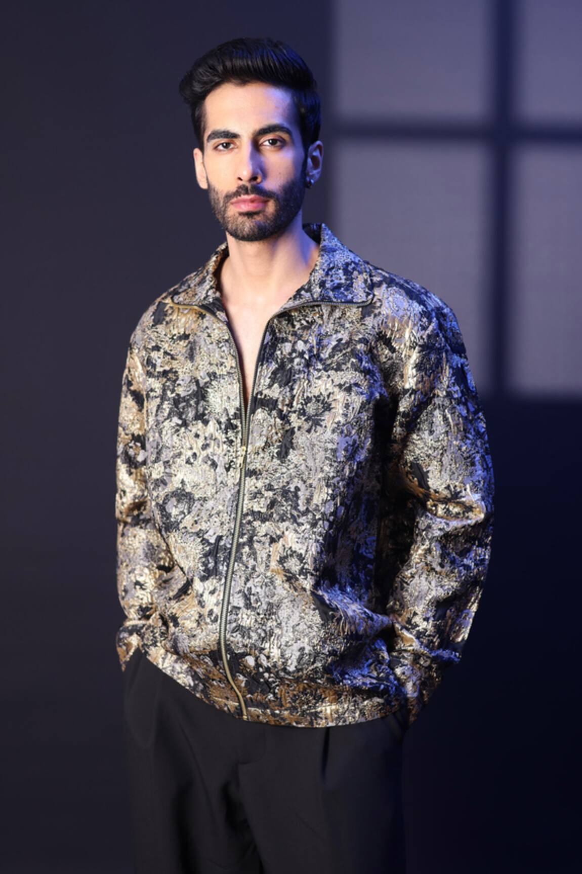 Label Muslin Golden Embossed Jacquard Designer Shirt 