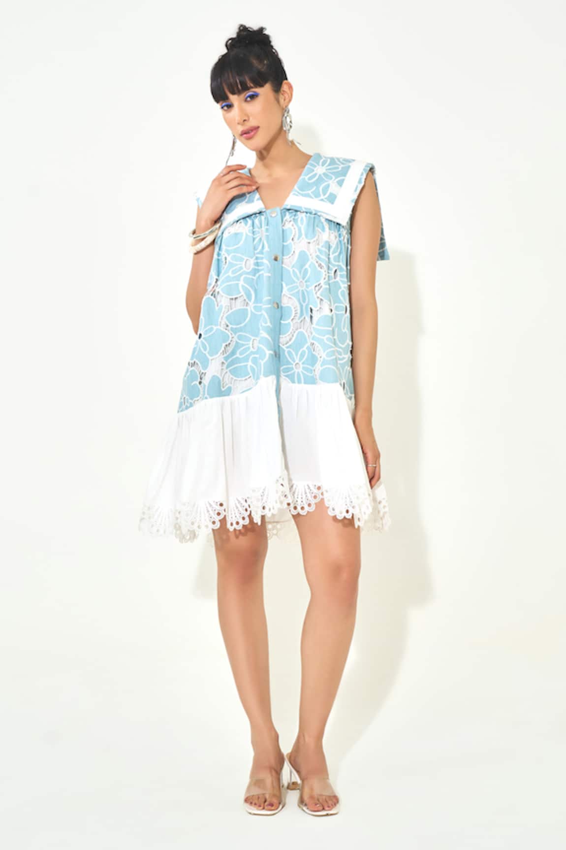 Qala Clothing Light Blue Embroidered Cutwork Dress 