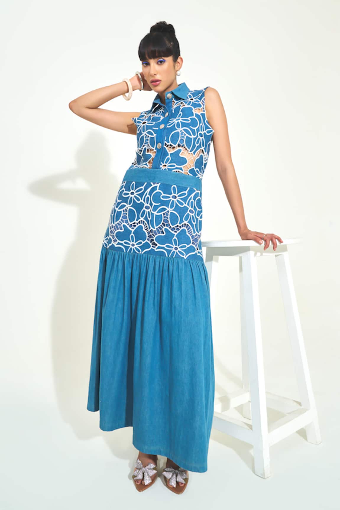 Qala Clothing Soleil Embroidered Cutwork Maxi Dress 