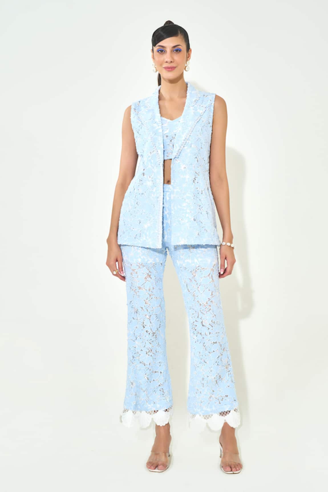 Qala Clothing Light Blue Lace Coord Set 