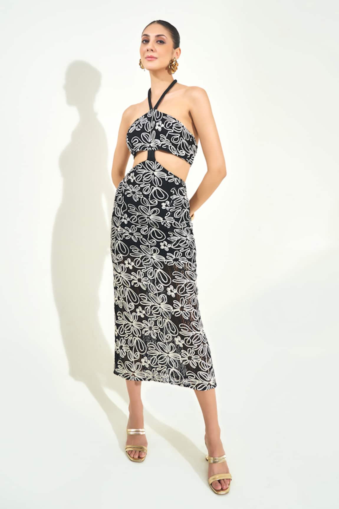 Qala Clothing Black Floral Halter Neck Dress 