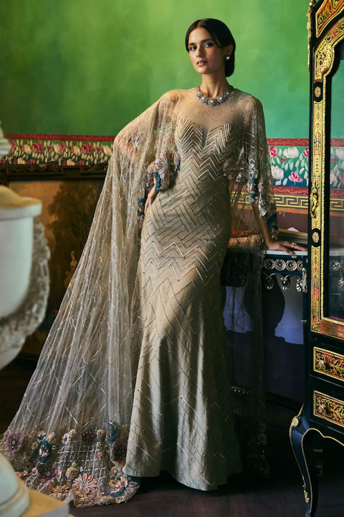 Supria Munjal Sand Gold Tissue Chanderi Gown 
