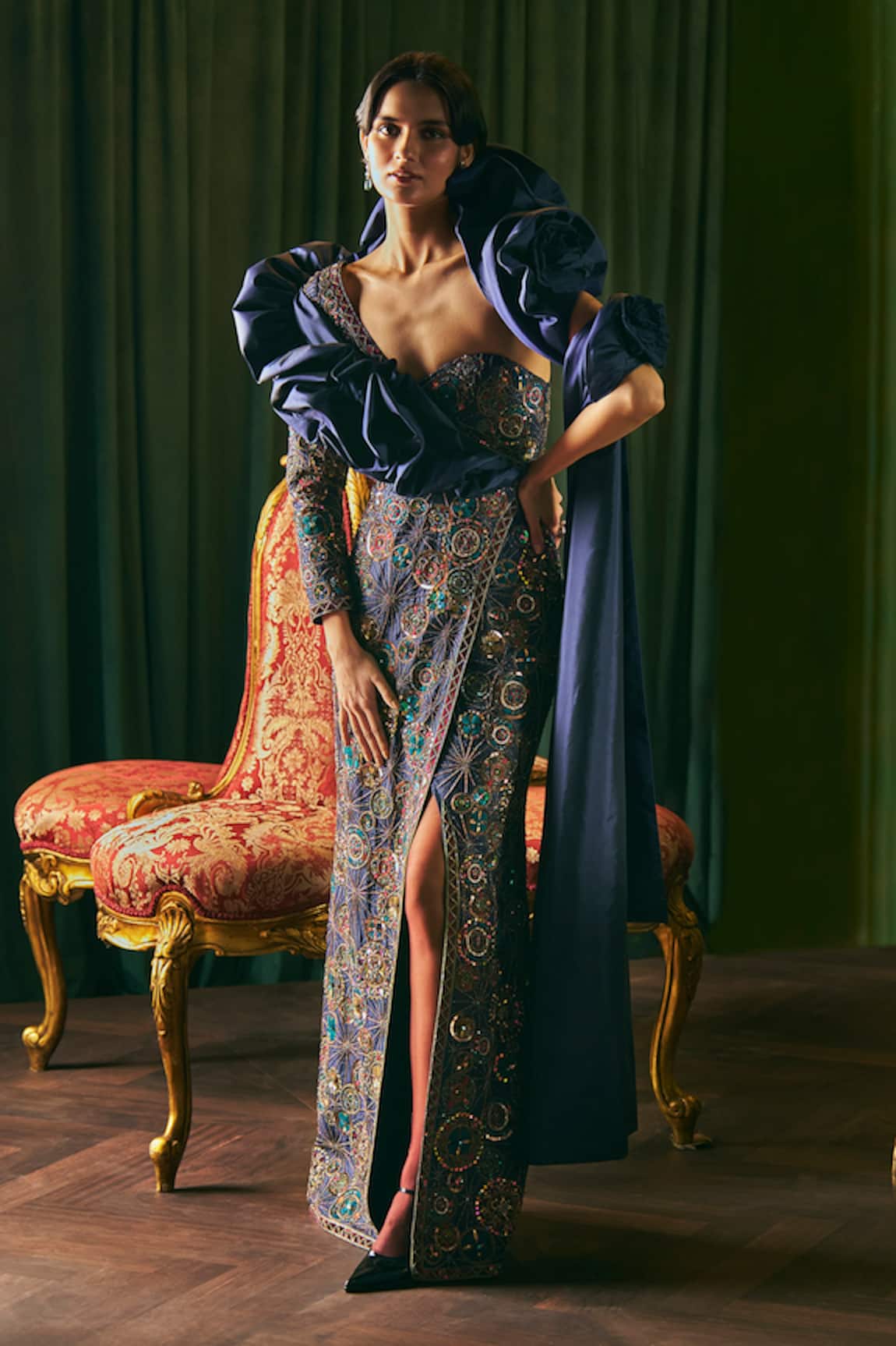 Supria Munjal Navy Blue Silk Designer Gown 