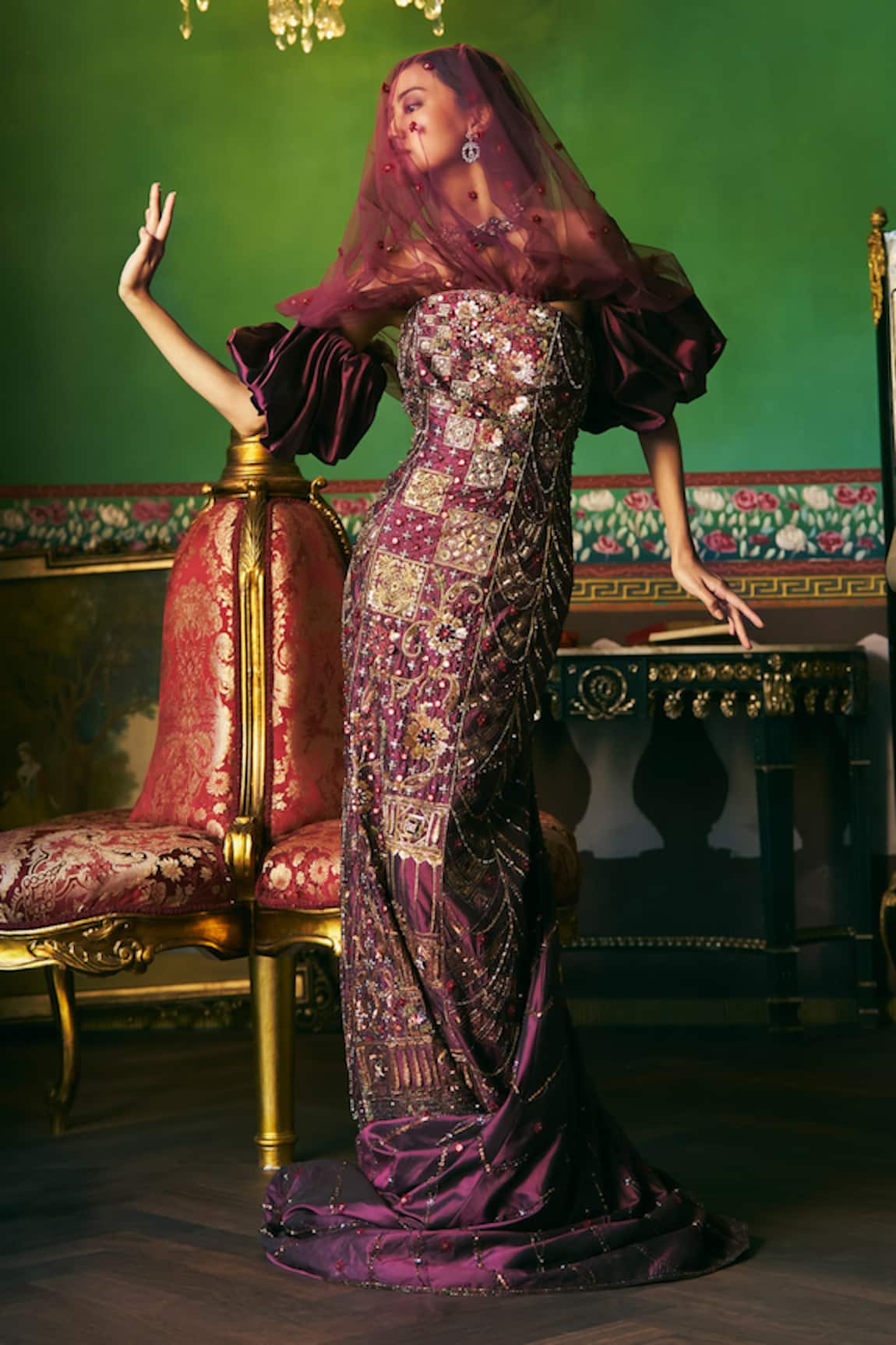 Supria Munjal Wine Pure Silk Designer Gown 