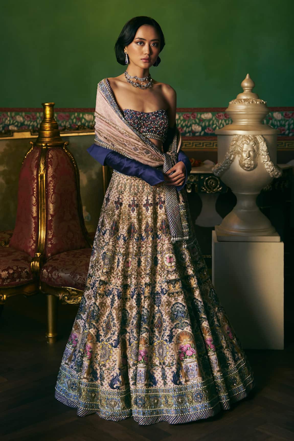 Supria Munjal Royal Blue Chanderi Silk Lehenga Set 