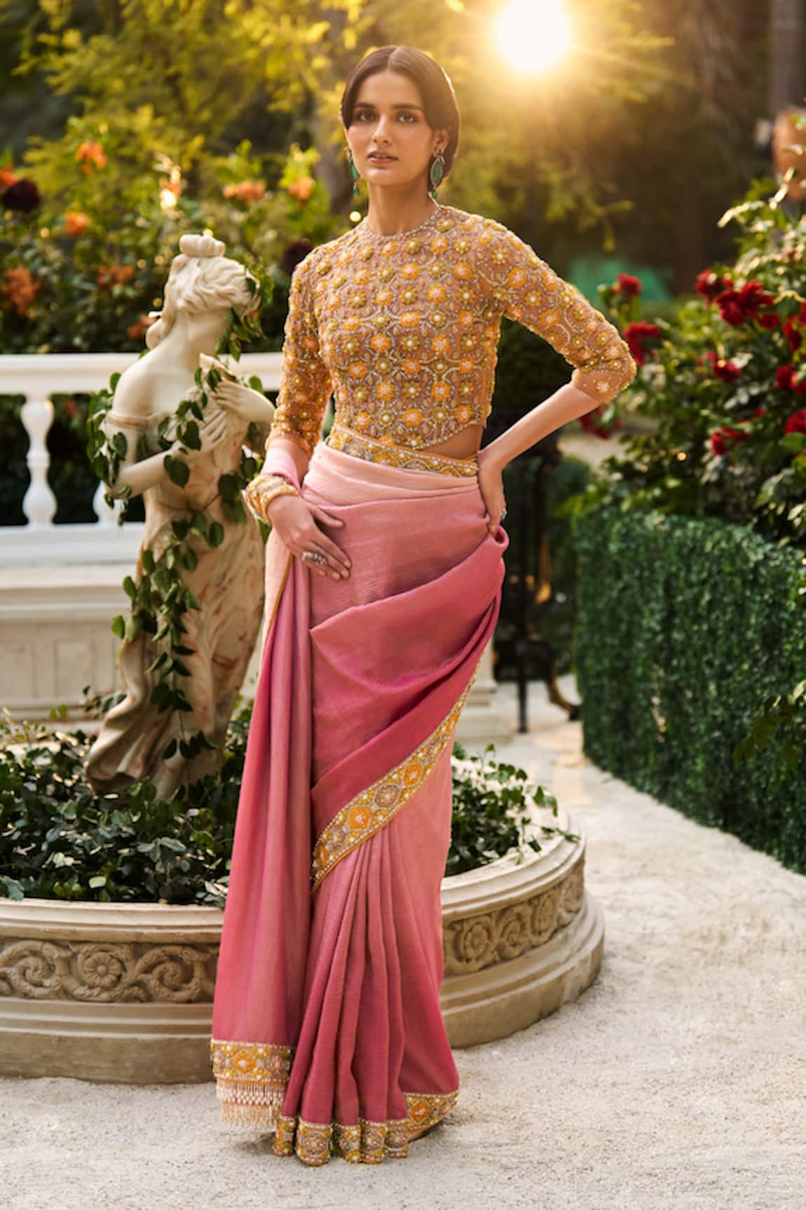 Supria Munjal Designer Cashmere Rose Pink Saree Set 