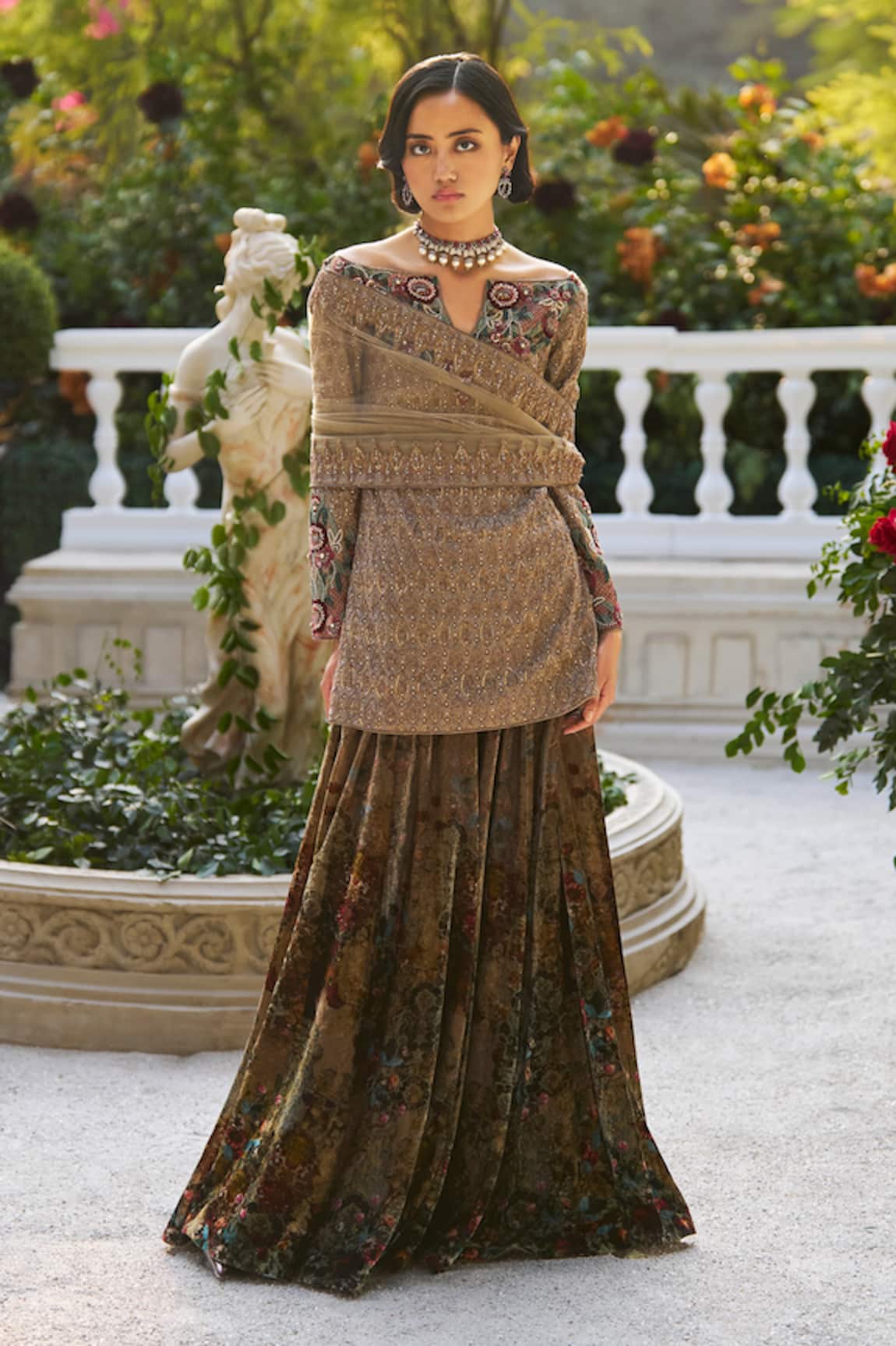 Supria Munjal Sand Gold Embroidered Kurta Sharara Set 