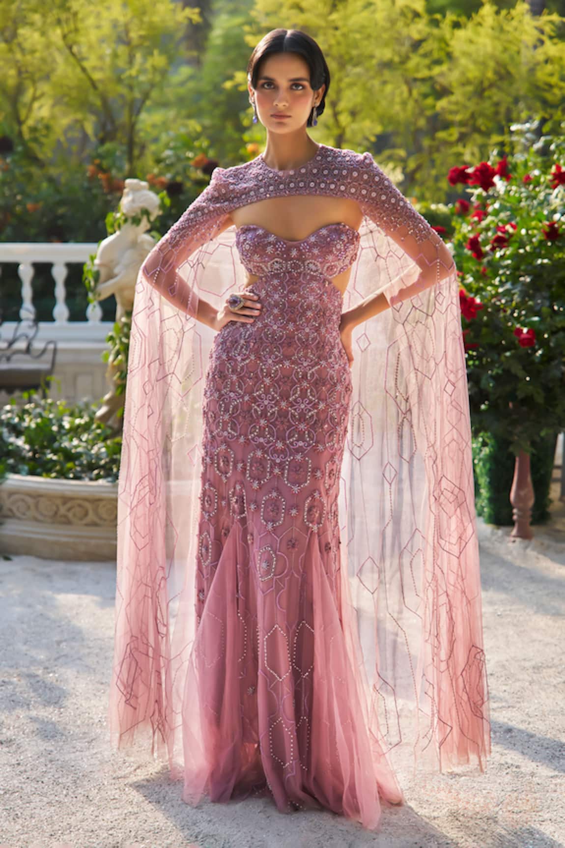 Supria Munjal Purple Embellished Designer Gown & Cape 