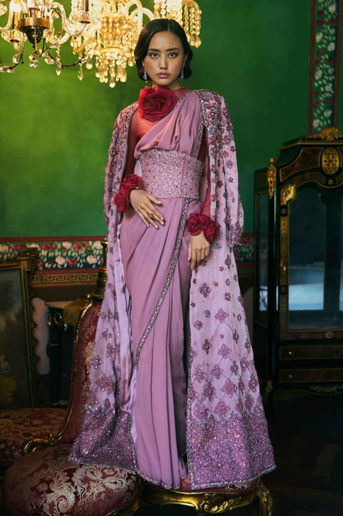 Supria Munjal Designer Purple Shimmer Georgette Saree Set 