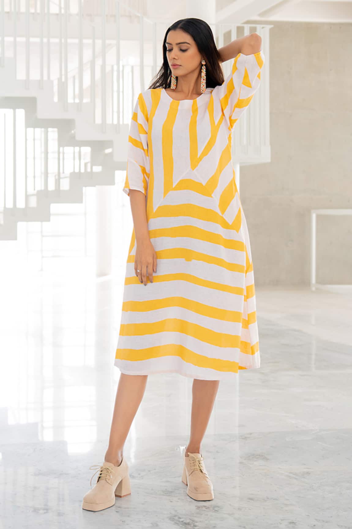 Silai Studio Pink Lemonade Striped Dress 