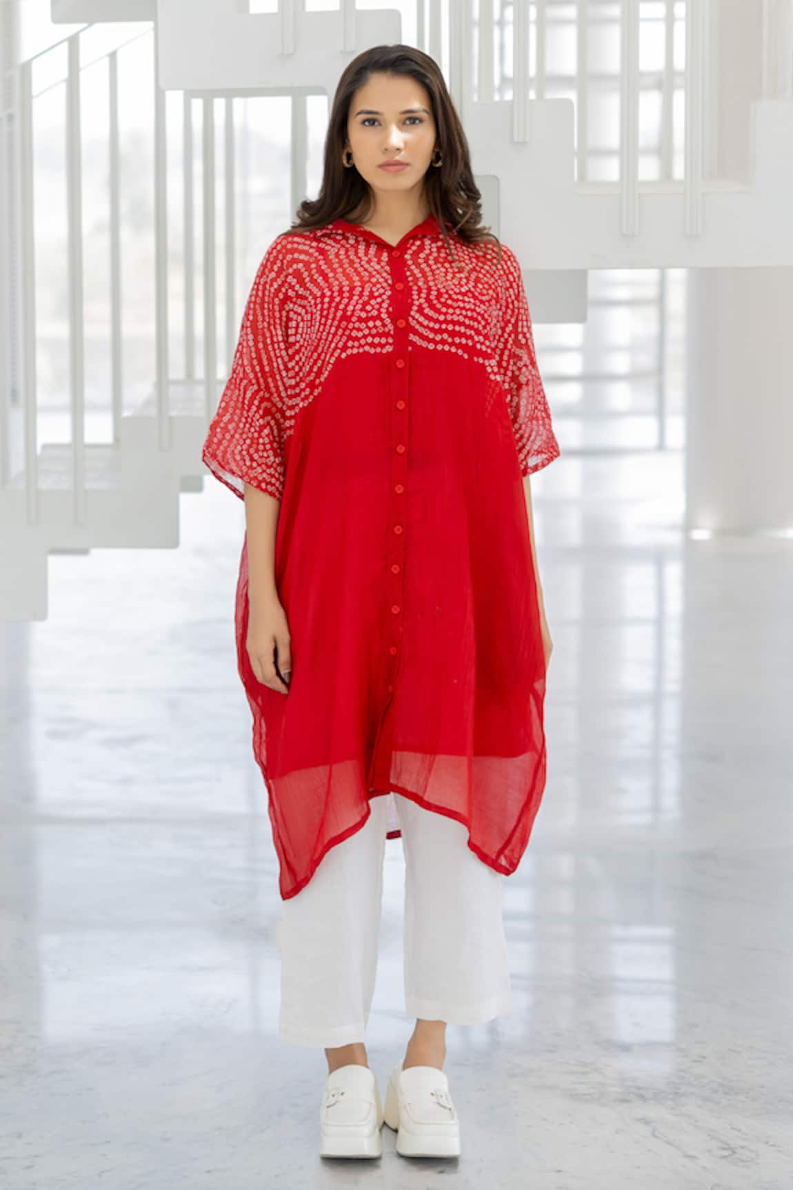 Silai Studio Ruby Swirl Bandhani Tunic Set 
