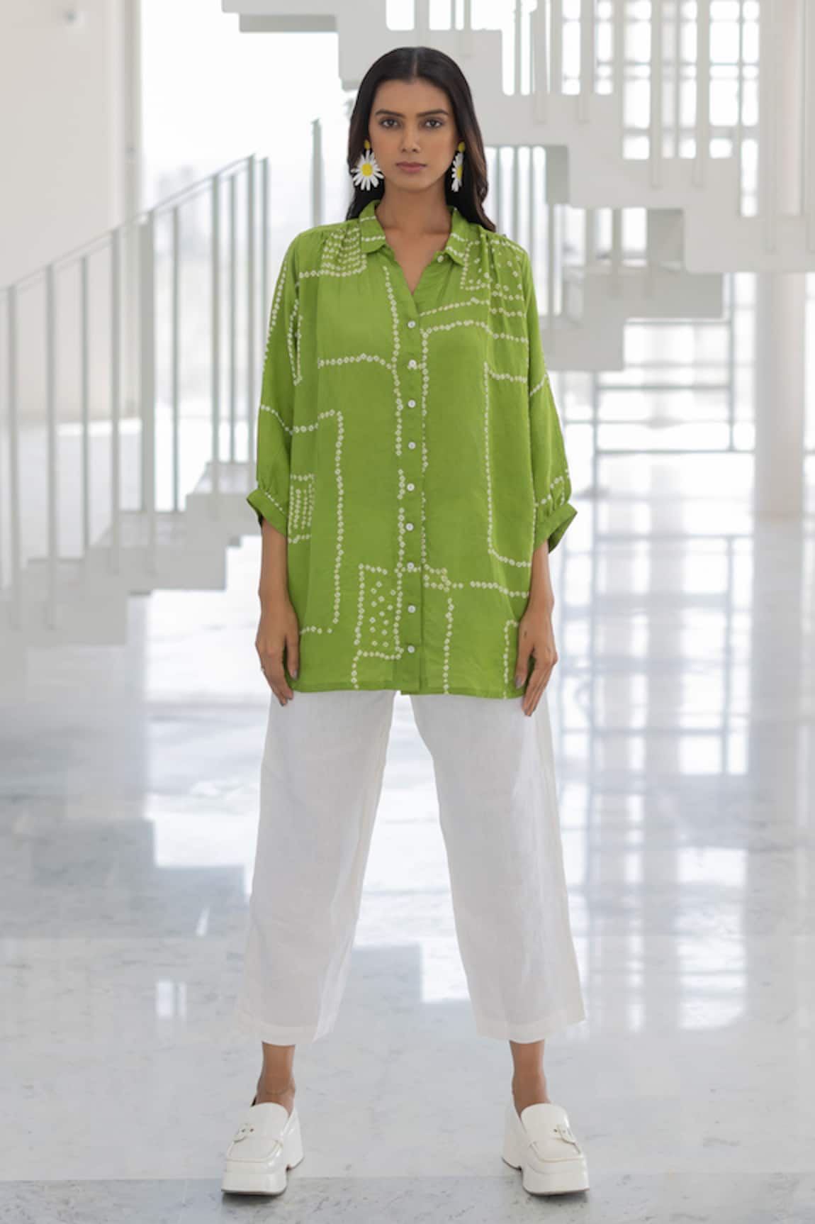 Silai Studio Terra Green Silk Shirt Co-ord Pant Set 