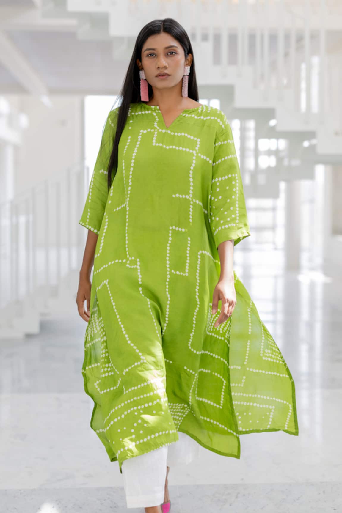 Silai Studio Bandhej Silk Kurta 