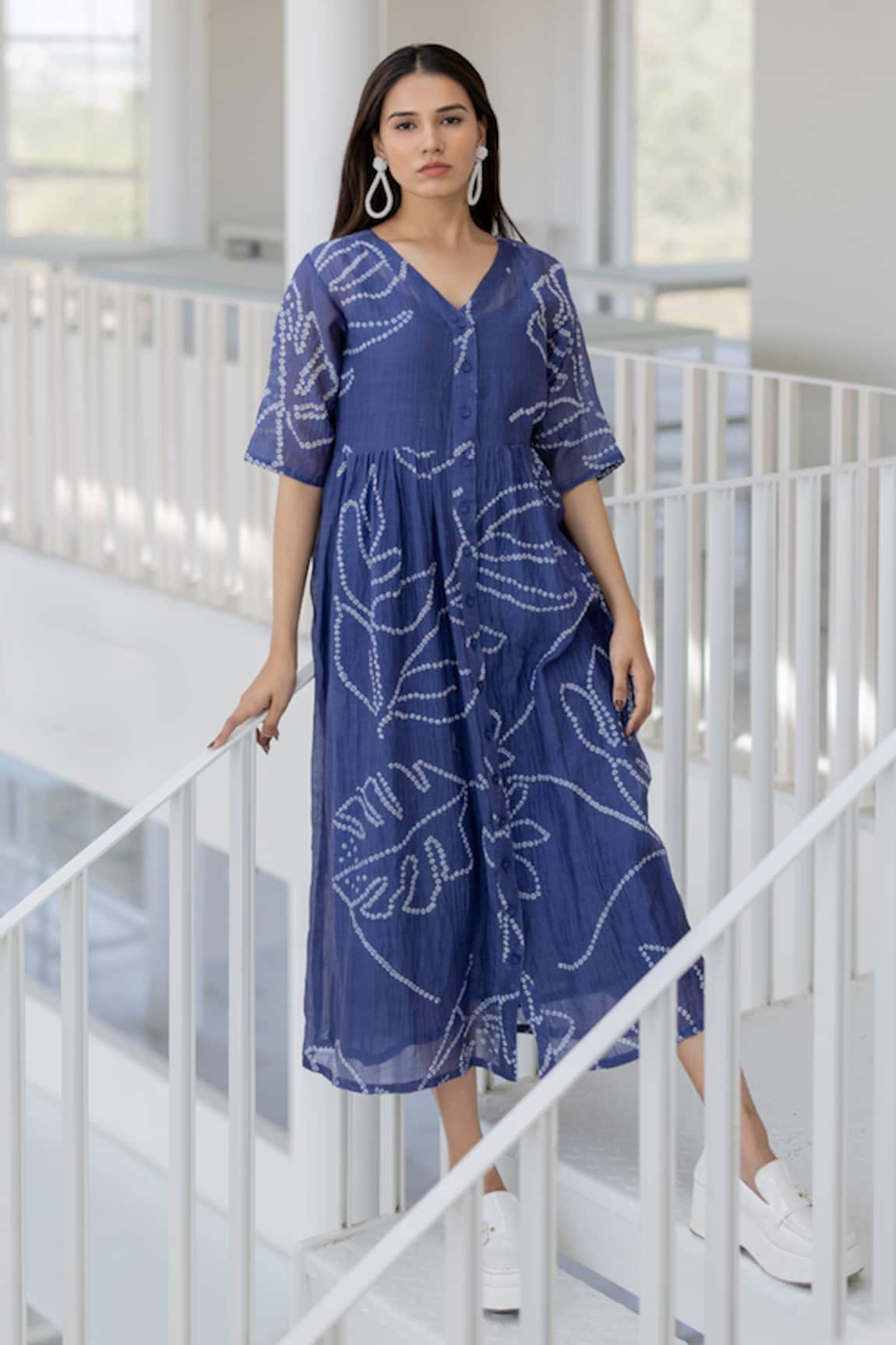 Silai Studio Blue Wildflower Bandhej Dress 