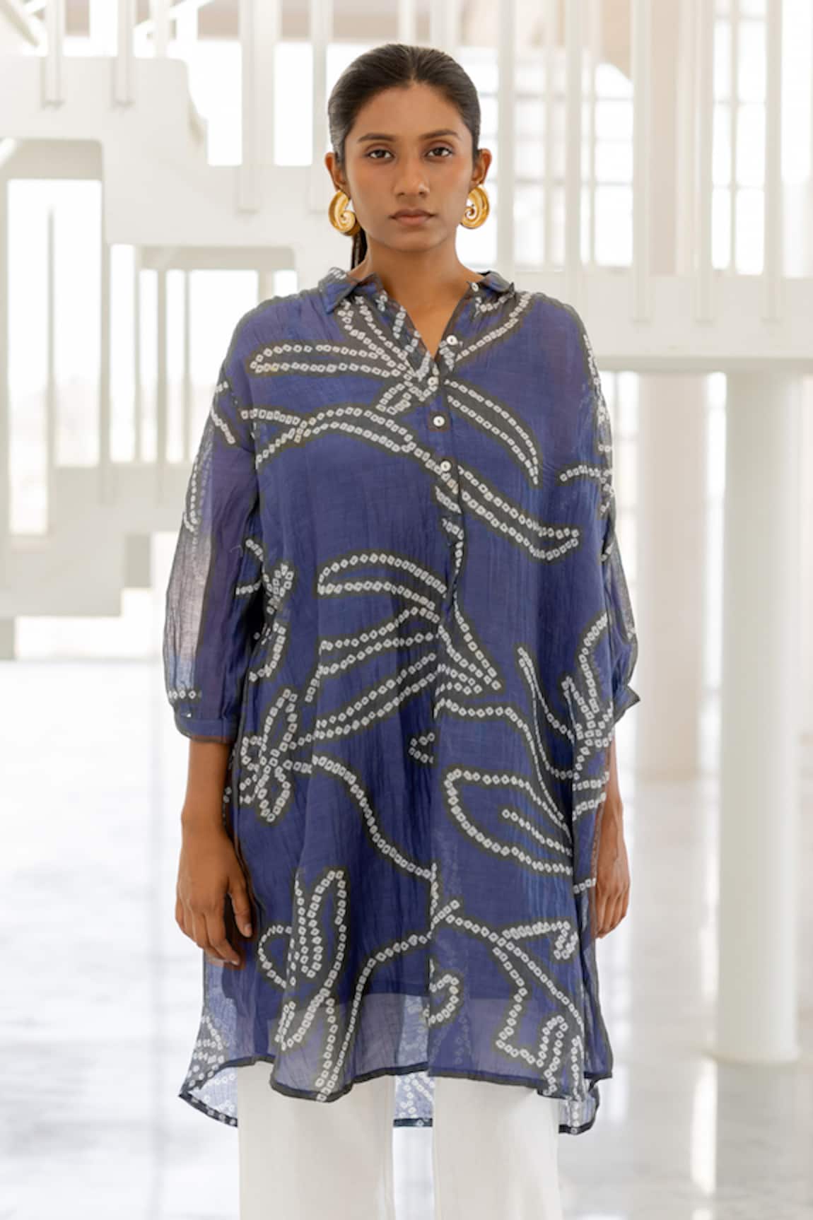 Silai Studio Blue Wildflower Bandhej Tunic 