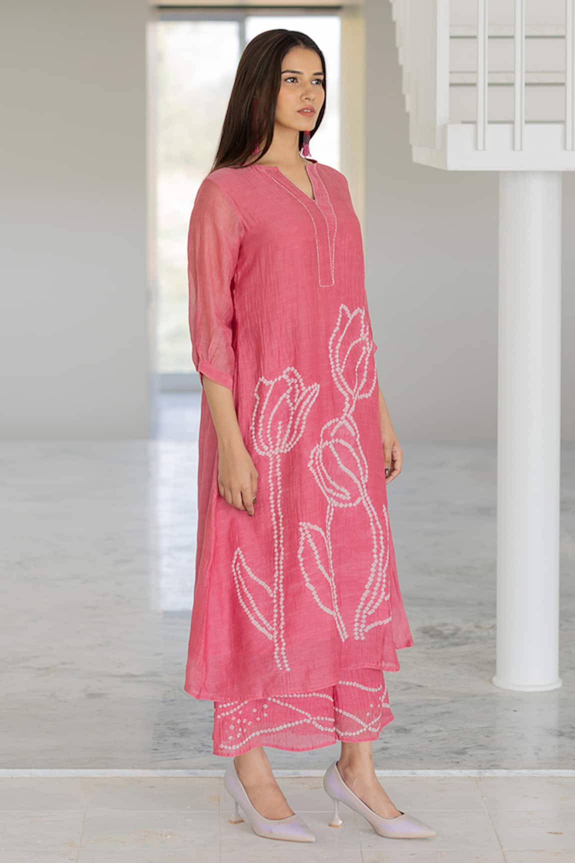 Silai Studio Misty Tulips Bandhani Kurta 