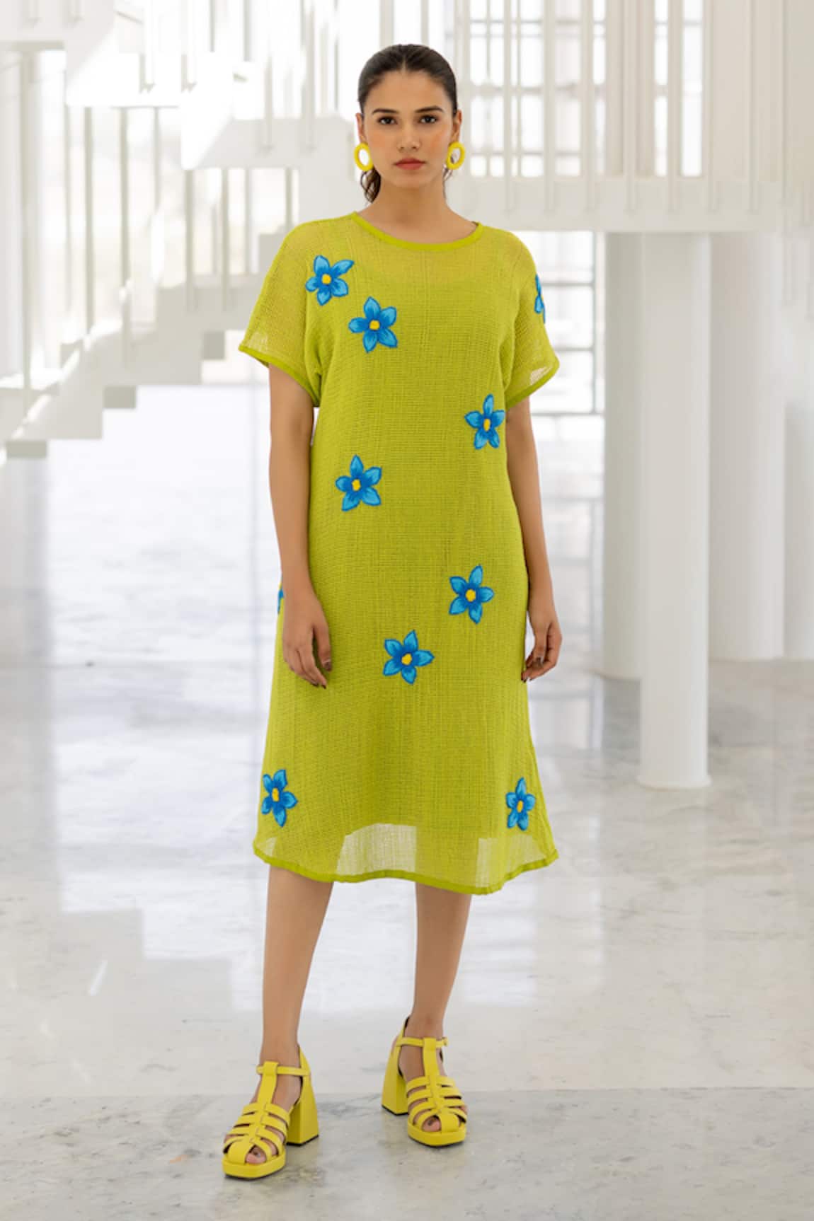 Silai Studio Avocado Mesh Embroidered Dress 