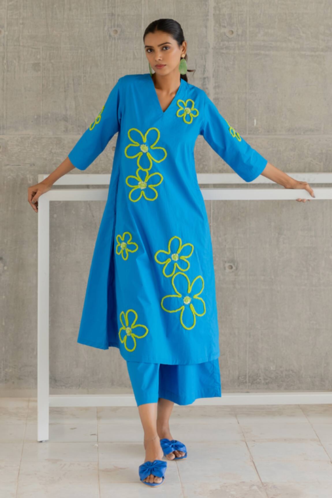 Silai Studio Seafoam Floral Embroidery Kurta Set 