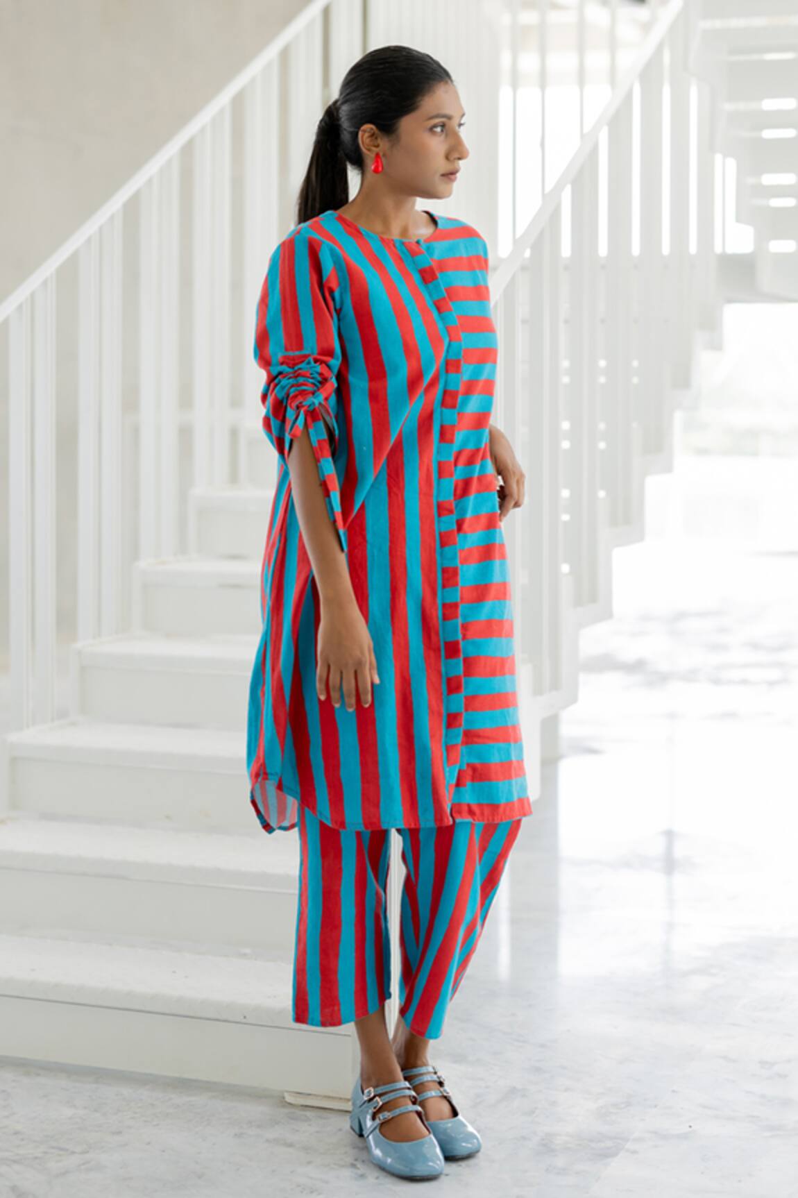 Silai Studio Poppy and Blue Stripe Tunic Set 