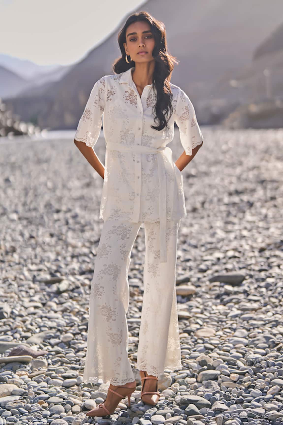 Dash And Dot Scalloped Lace Shirt & Pant Set 